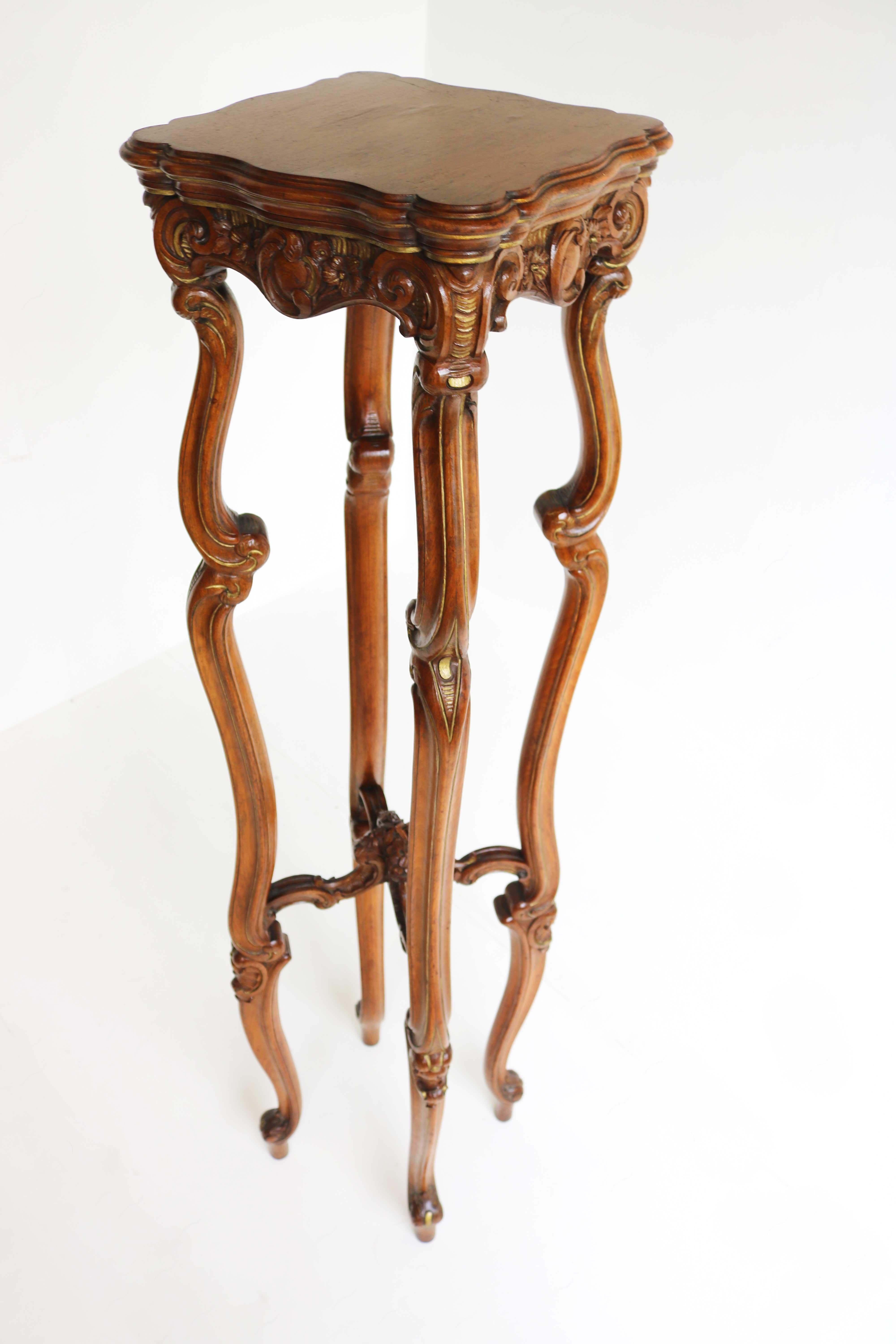 Antique French Louis XV Style Plant Stand, Carved Wood Table, Pedestal ca. 1900 For Sale 3