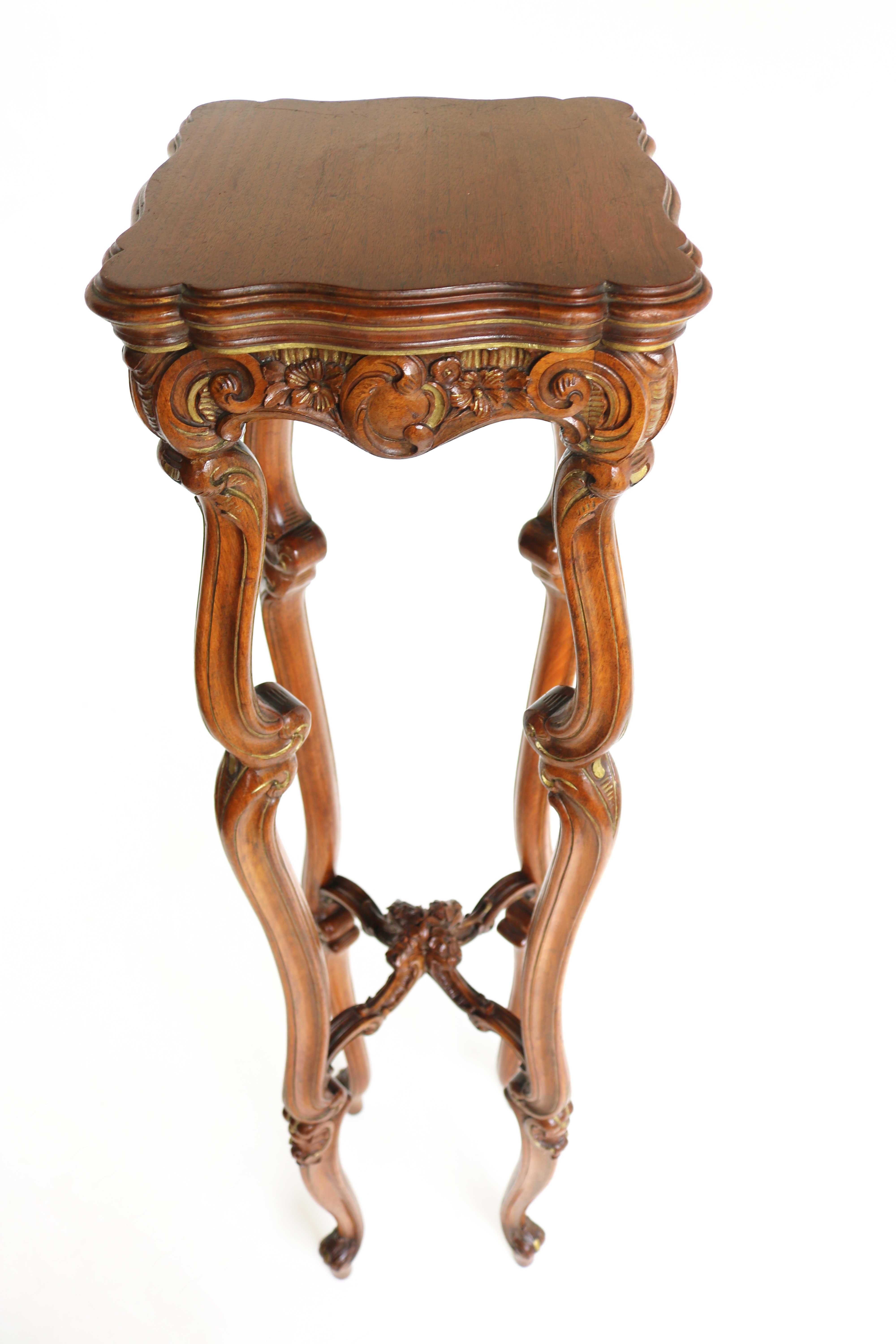Antique French Louis XV Style Plant Stand, Carved Wood Table, Pedestal ca. 1900 For Sale 5