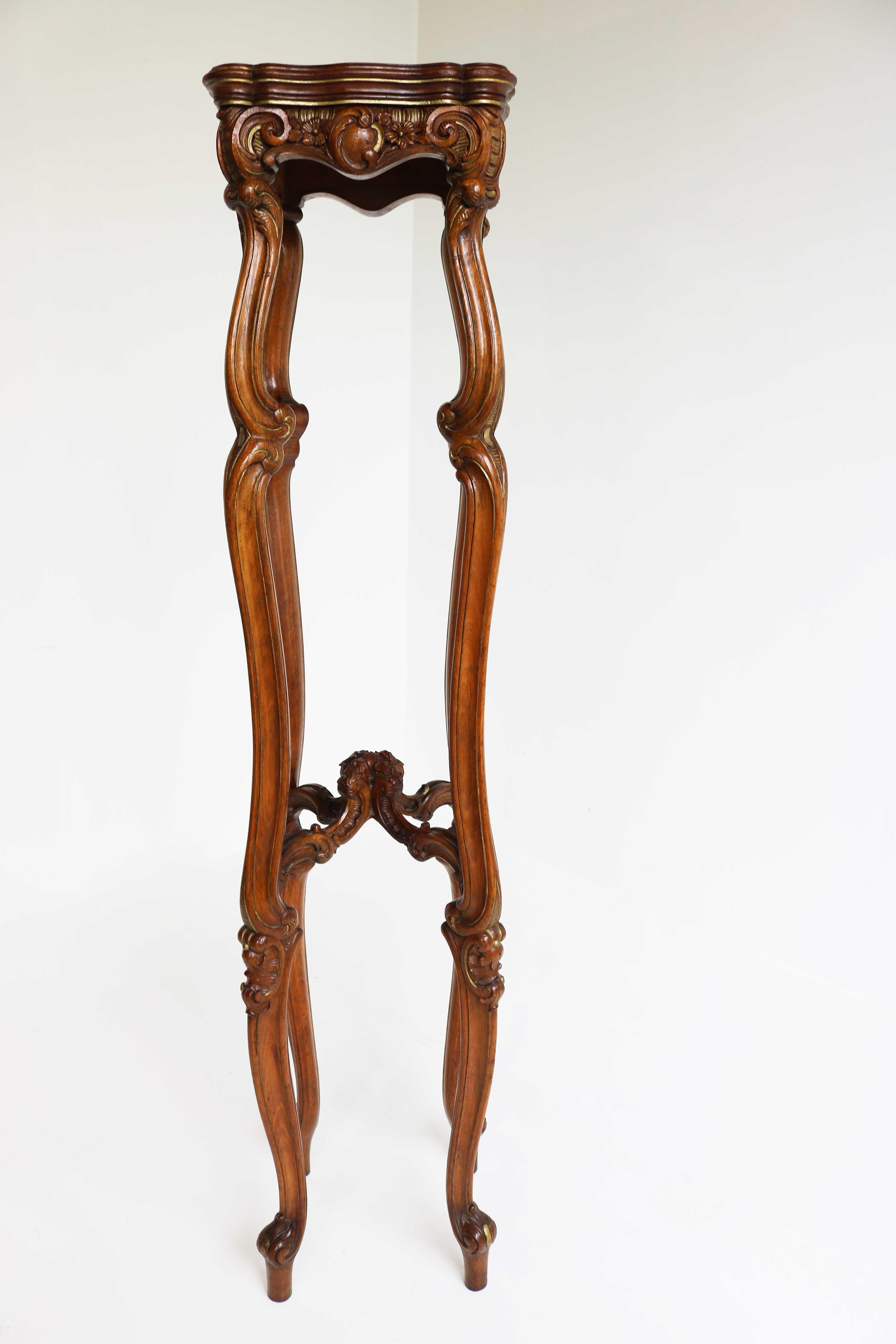 Hand-Carved Antique French Louis XV Style Plant Stand, Carved Wood Table, Pedestal ca. 1900 For Sale