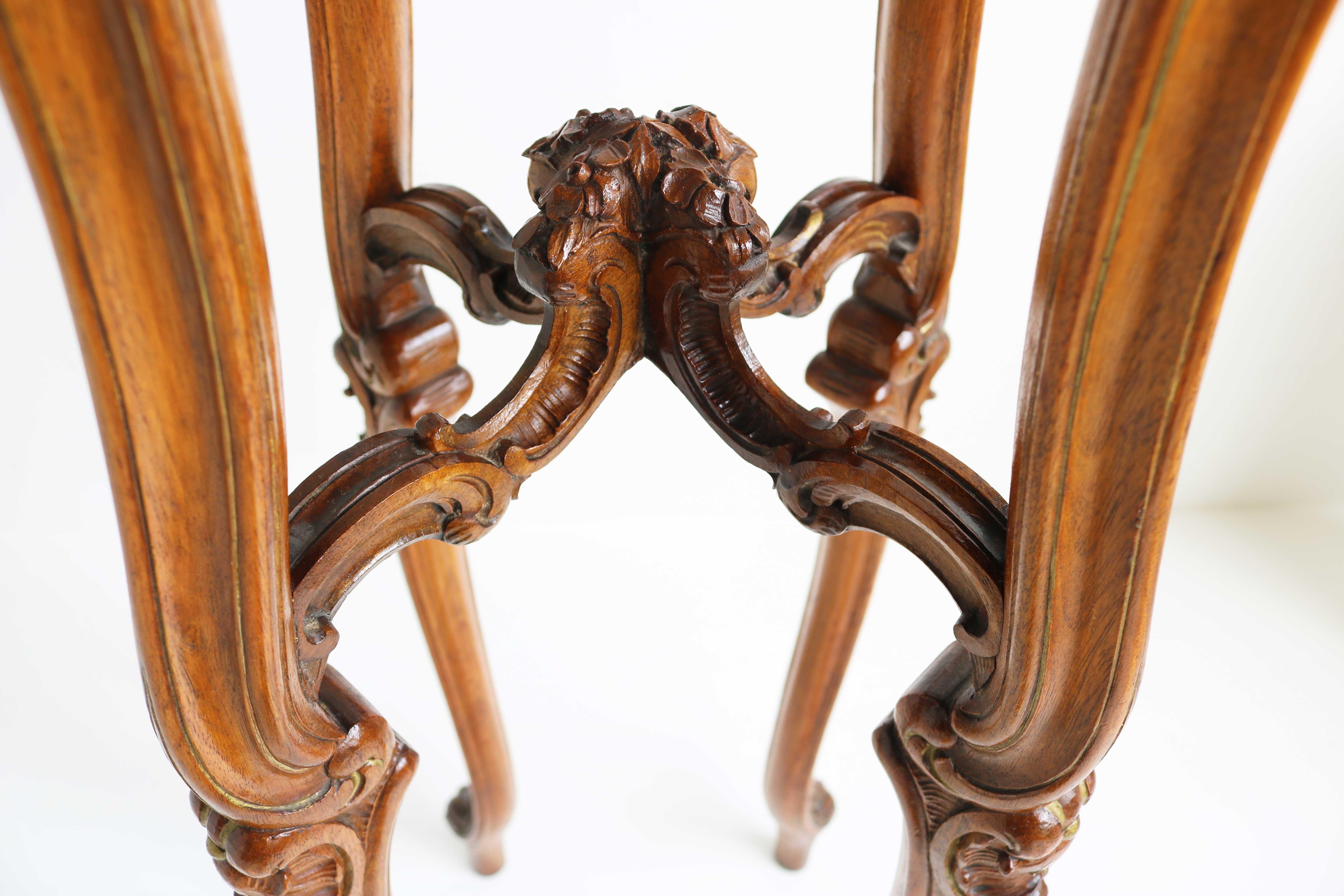 Walnut Antique French Louis XV Style Plant Stand, Carved Wood Table, Pedestal ca. 1900 For Sale