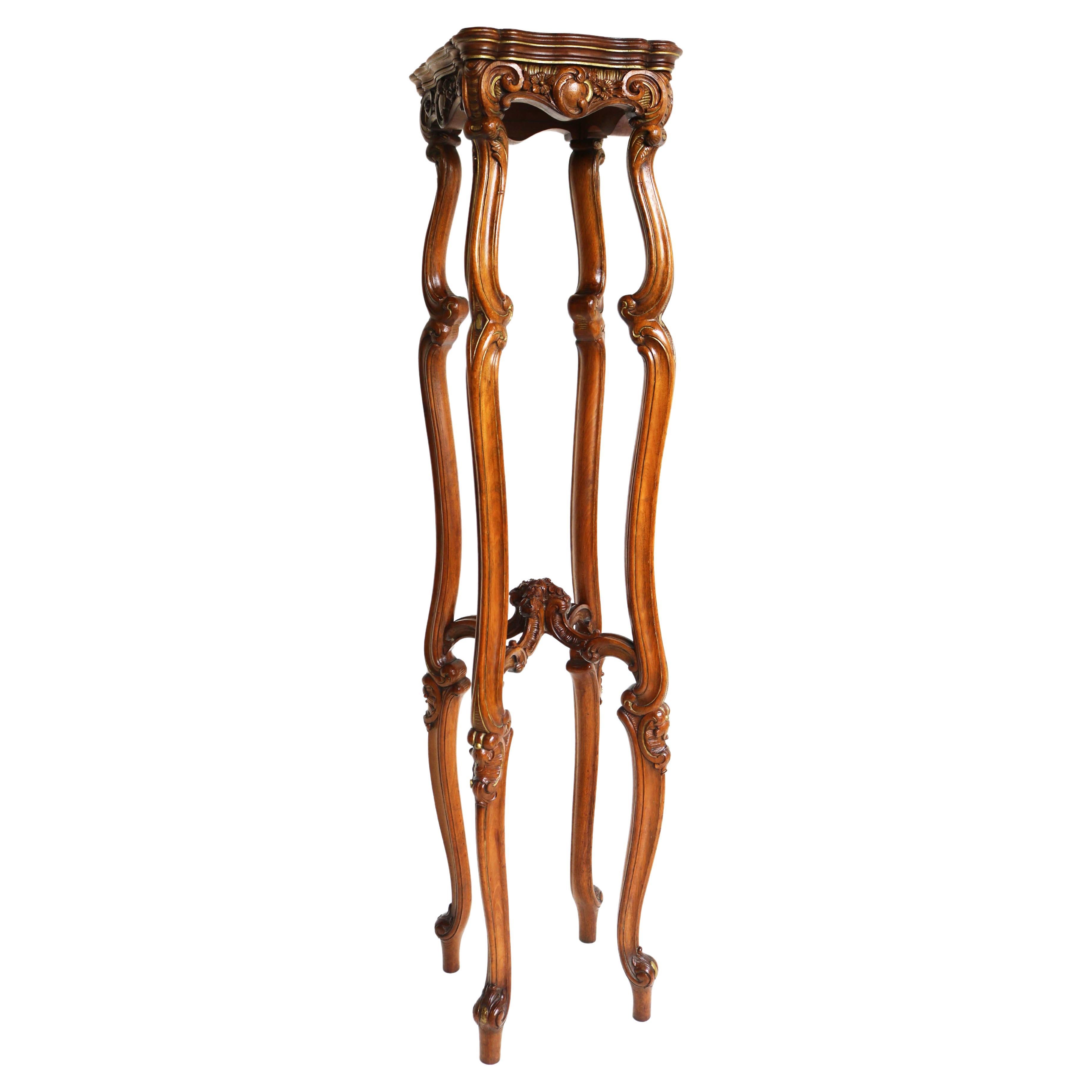 Antique French Louis XV Style Plant Stand, Carved Wood Table, Pedestal ca. 1900 For Sale