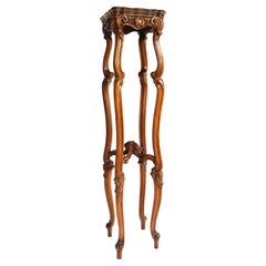 Ancien support à plantes français de style Louis XV, table en bois sculpté, piédestal, vers 1900