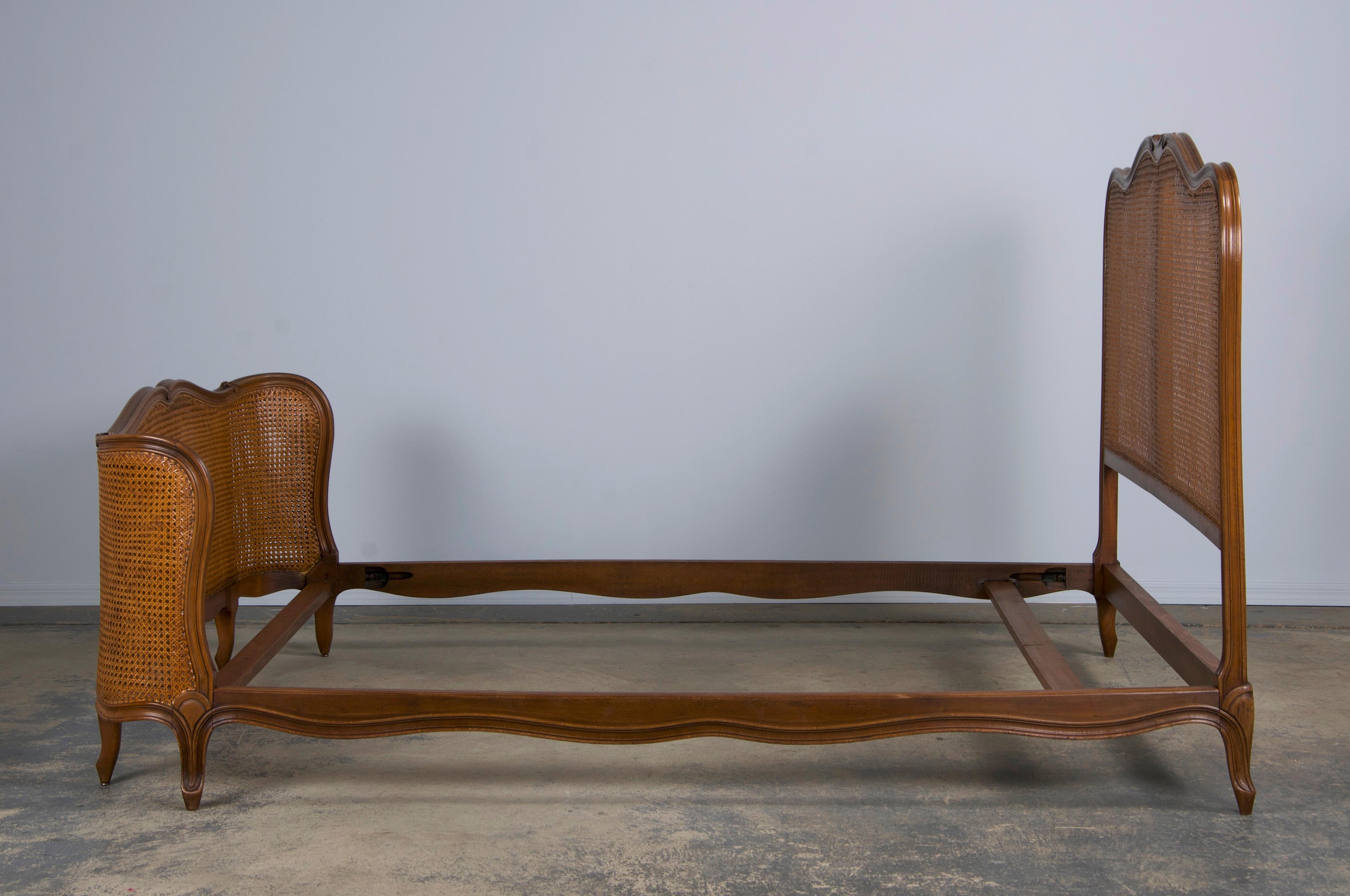 Antique French Louis XV Style Provincial Maple Cane Fullsize Bedframe 5