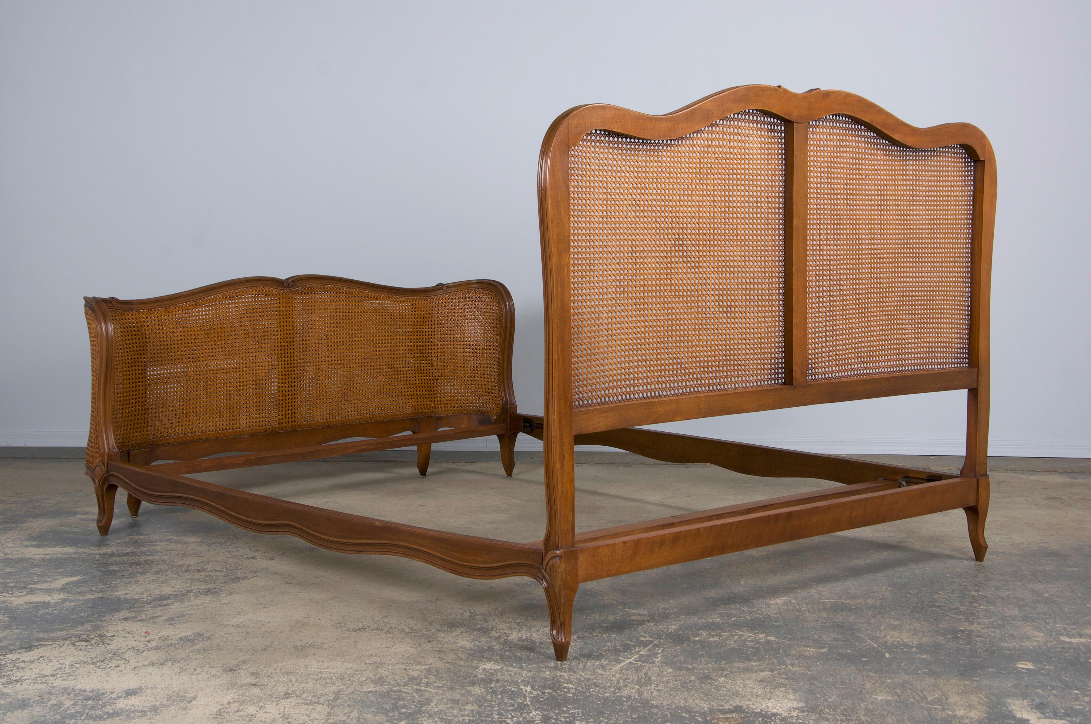 Antique French Louis XV Style Provincial Maple Cane Fullsize Bedframe 9
