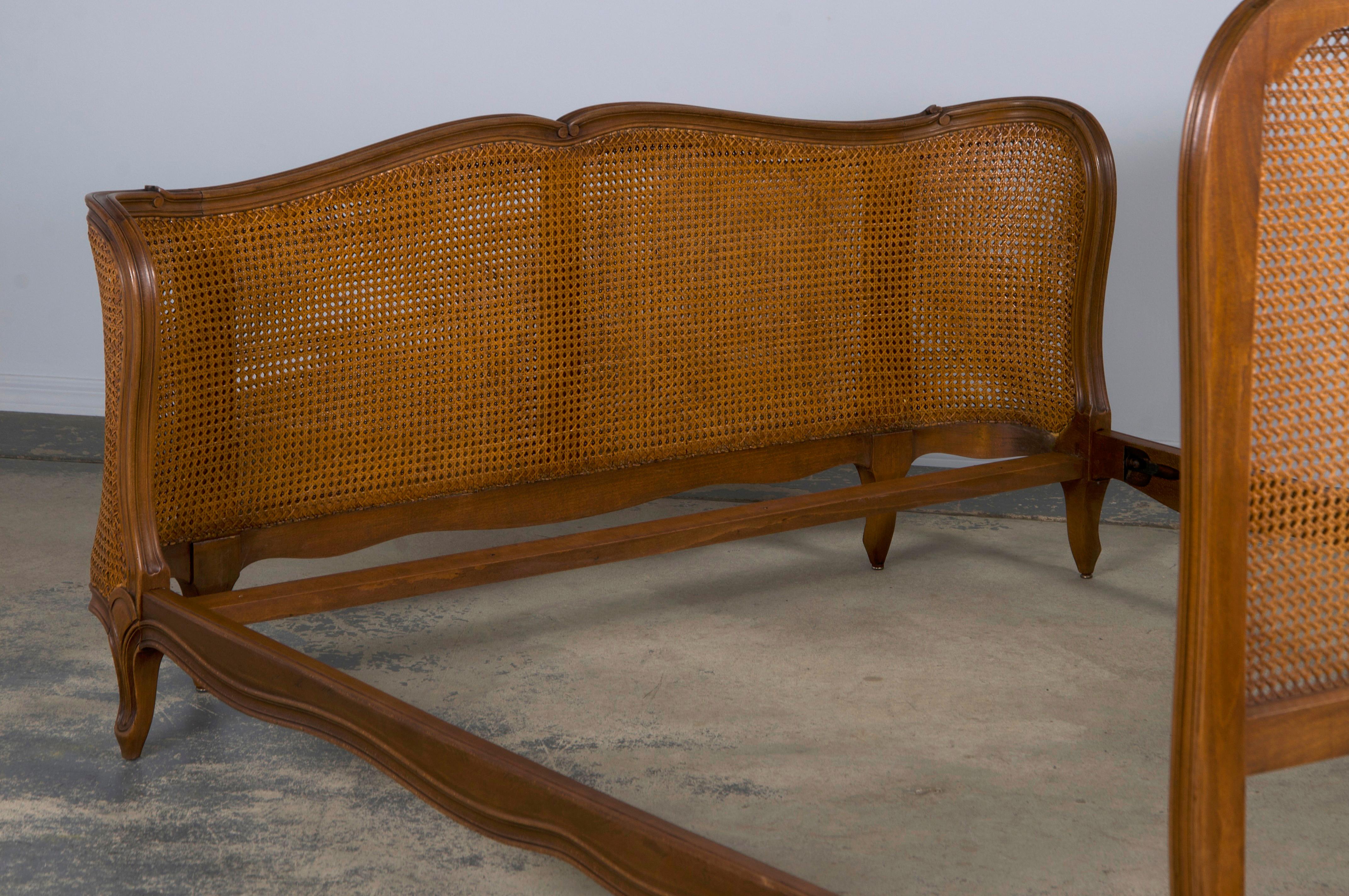 Antique French Louis XV Style Provincial Maple Cane Fullsize Bedframe 10