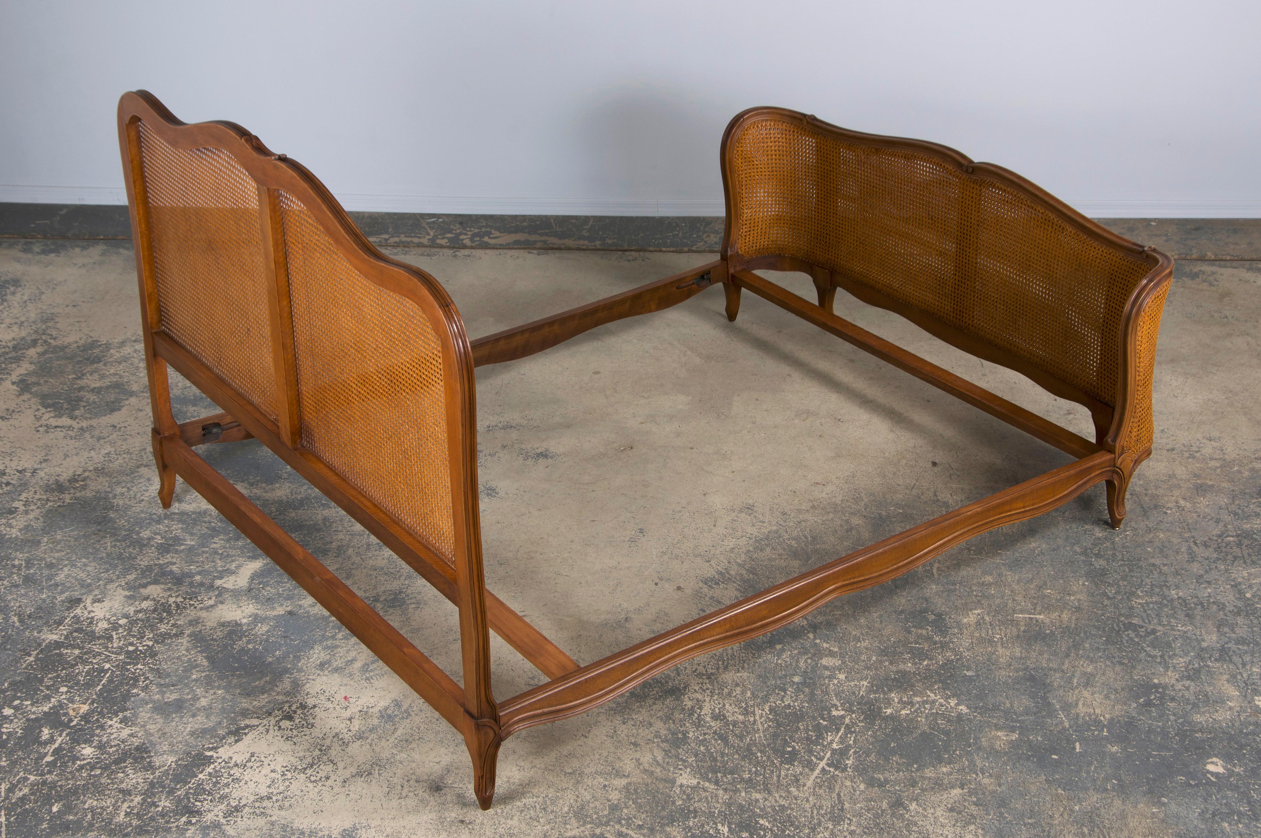 Antique French Louis XV Style Provincial Maple Cane Fullsize Bedframe 12