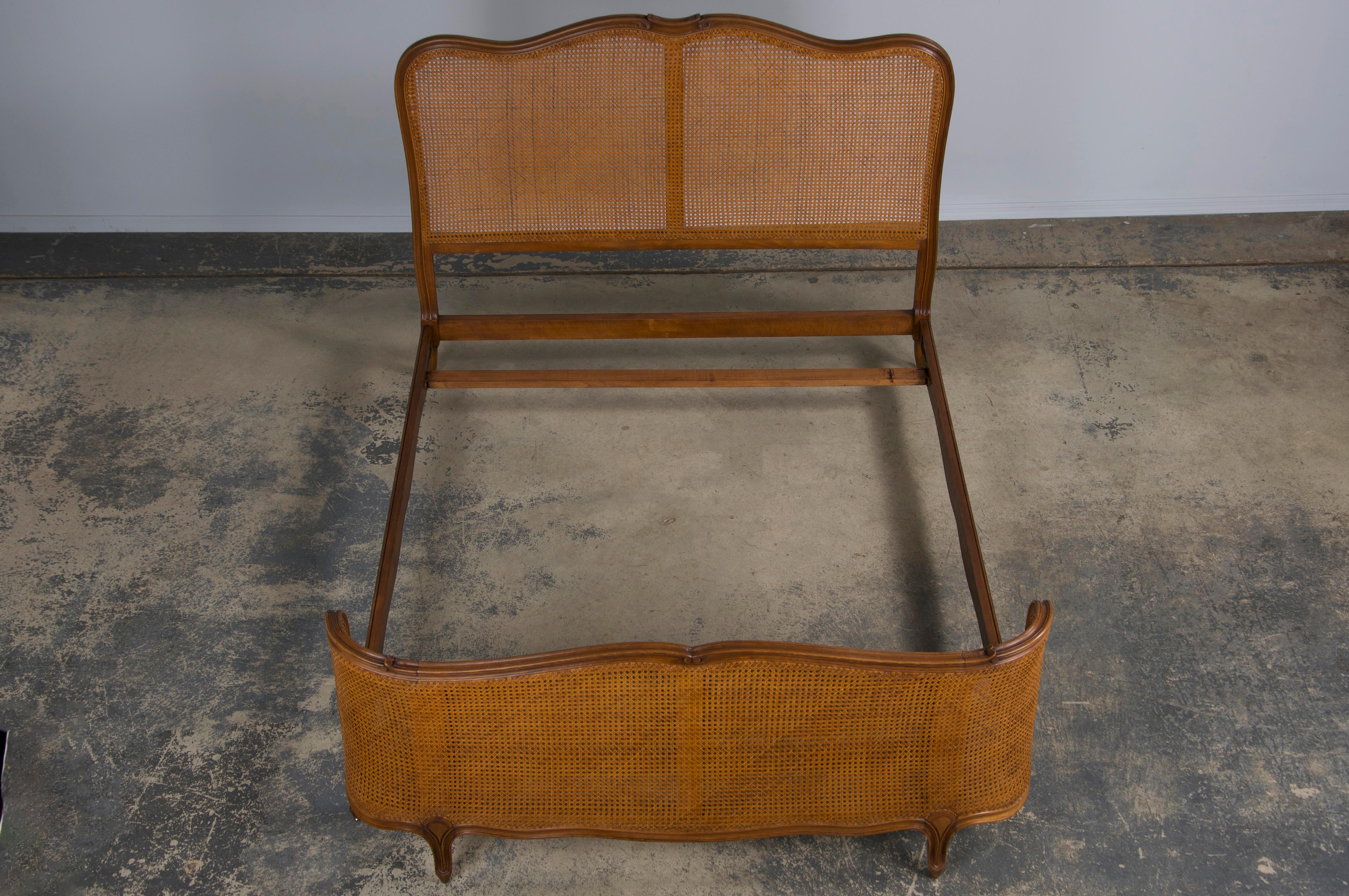 Hand-Carved Antique French Louis XV Style Provincial Maple Cane Fullsize Bedframe