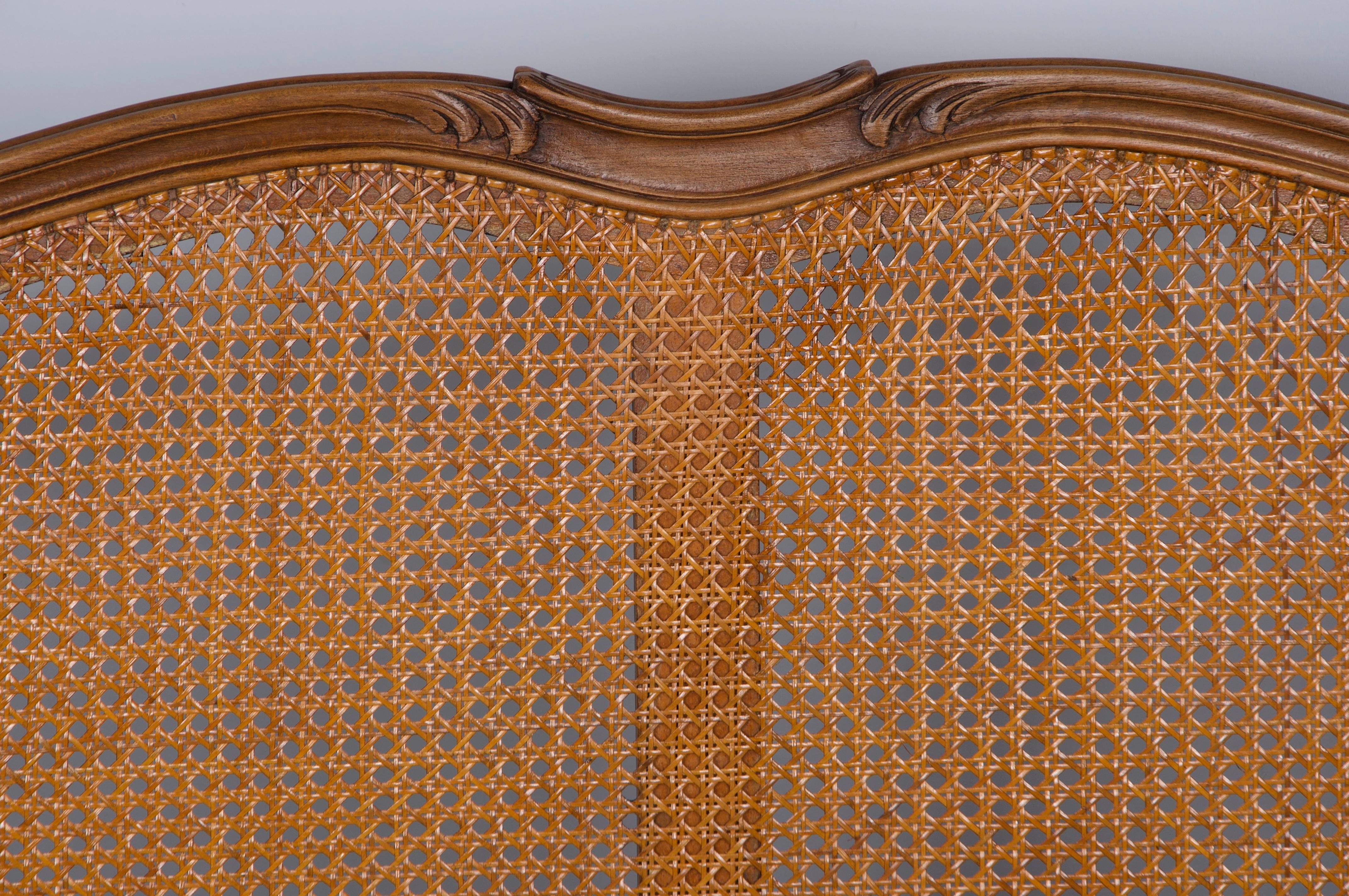 Antique French Louis XV Style Provincial Maple Cane Fullsize Bedframe In Good Condition In Astoria, NY