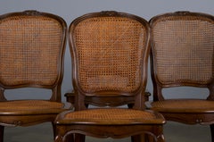 Antique French Louis XV Style Provincial Walnut and Cane Dining Chairs- Set of 8