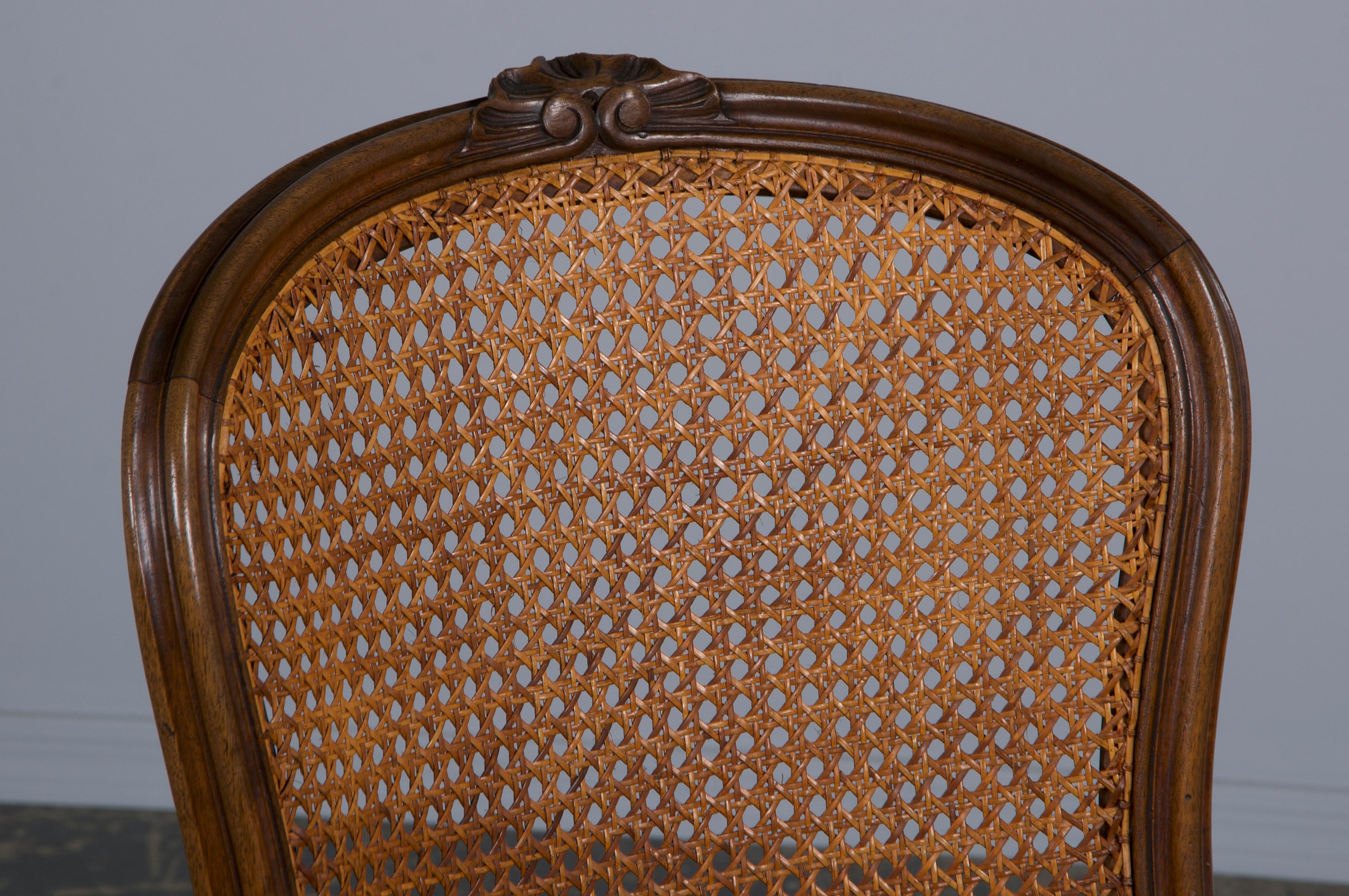 Antique French Louis XV Style Provincial Walnut and Cane Dining Chairs- Set of 8 3