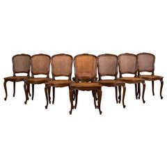 Antique French Louis XV Style Provincial Walnut and Cane Dining Chairs- Set of 8