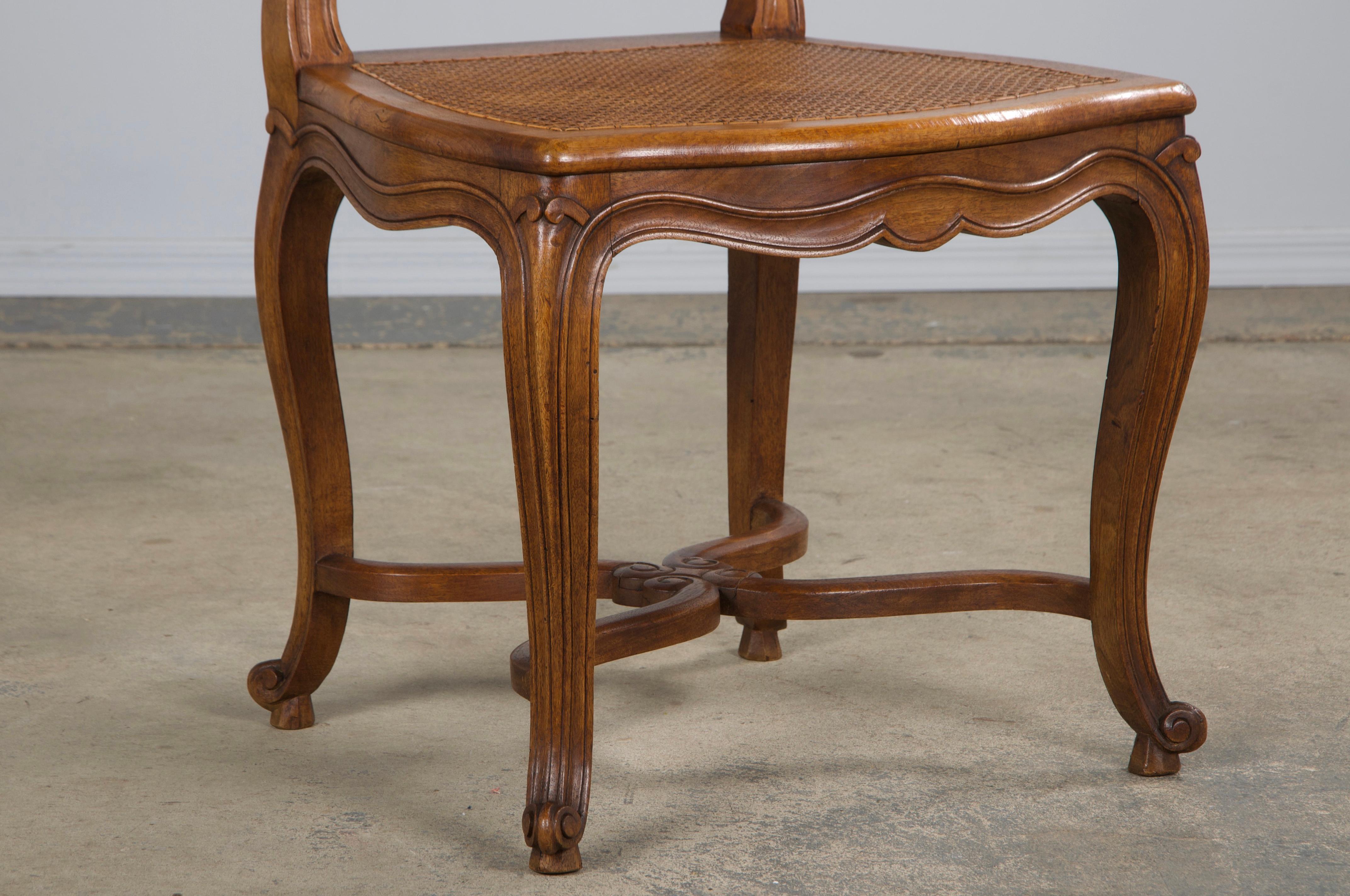 Antique French Louis XV Style Provincial Walnut Cane Dining Chairs - Set of 6 5