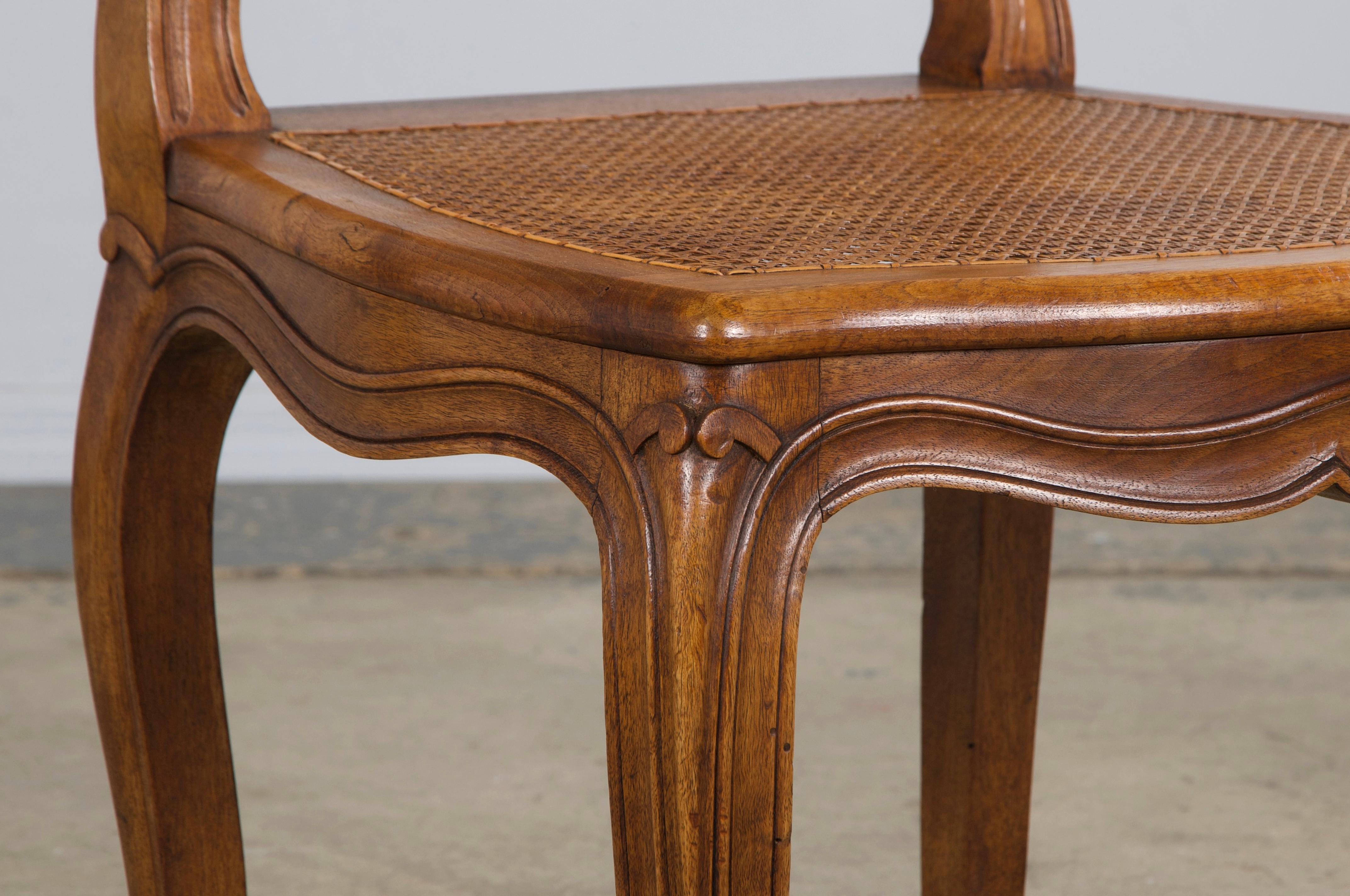 Antique French Louis XV Style Provincial Walnut Cane Dining Chairs - Set of 6 6