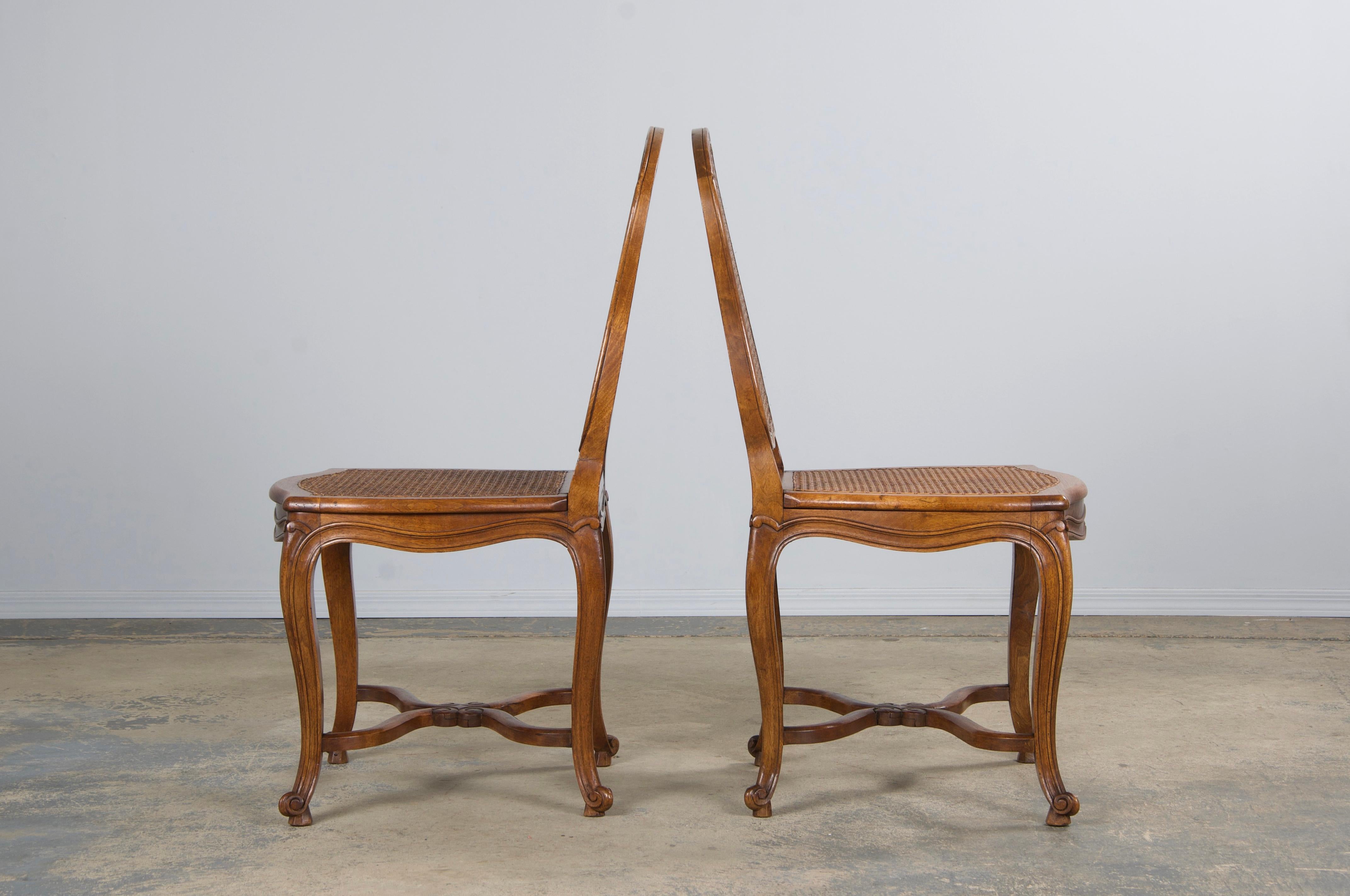 Antique French Louis XV Style Provincial Walnut Cane Dining Chairs - Set of 6 7