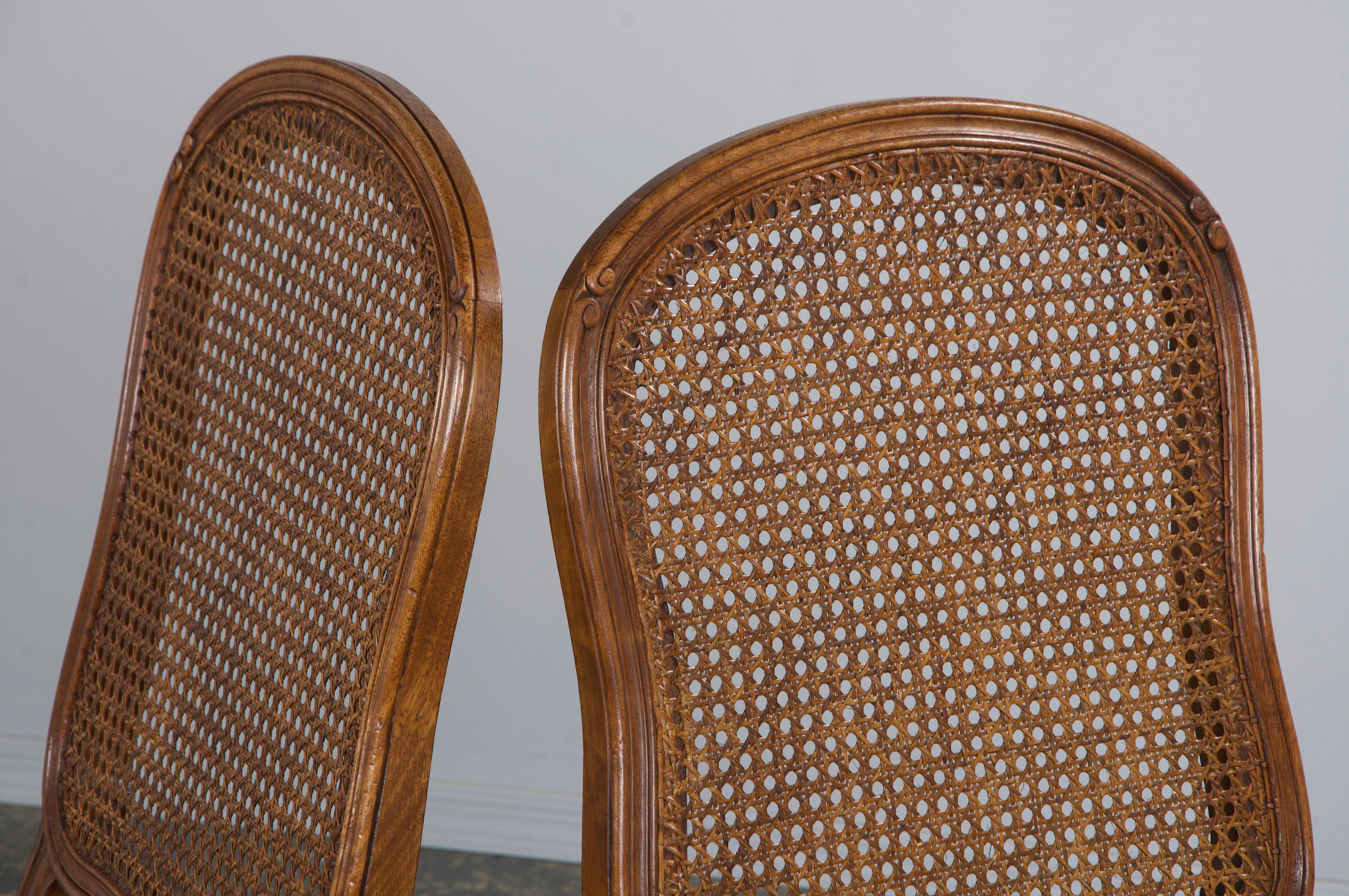 Antique French Louis XV Style Provincial Walnut Cane Dining Chairs - Set of 6 9