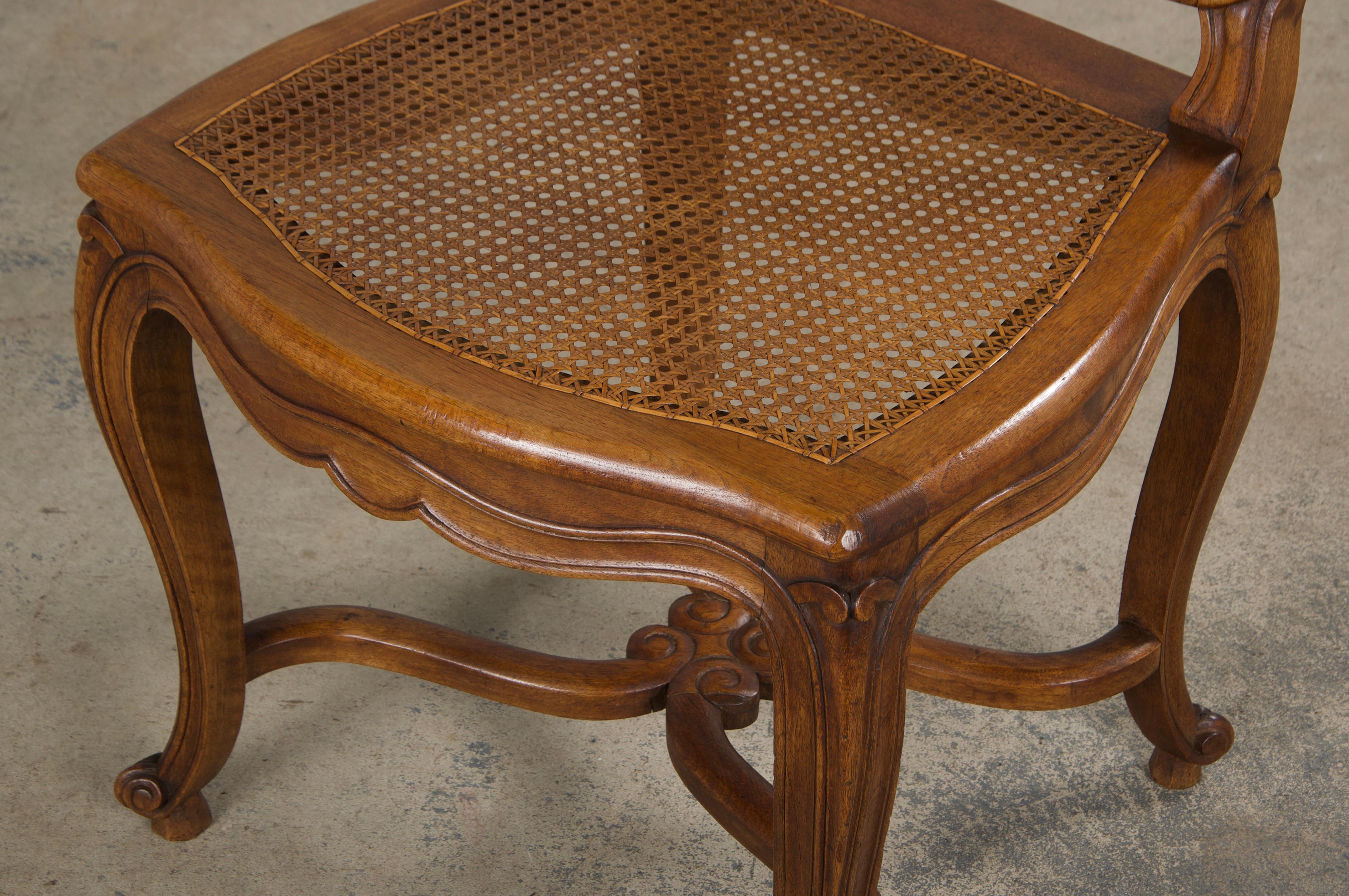 Antique French Louis XV Style Provincial Walnut Cane Dining Chairs - Set of 6 11