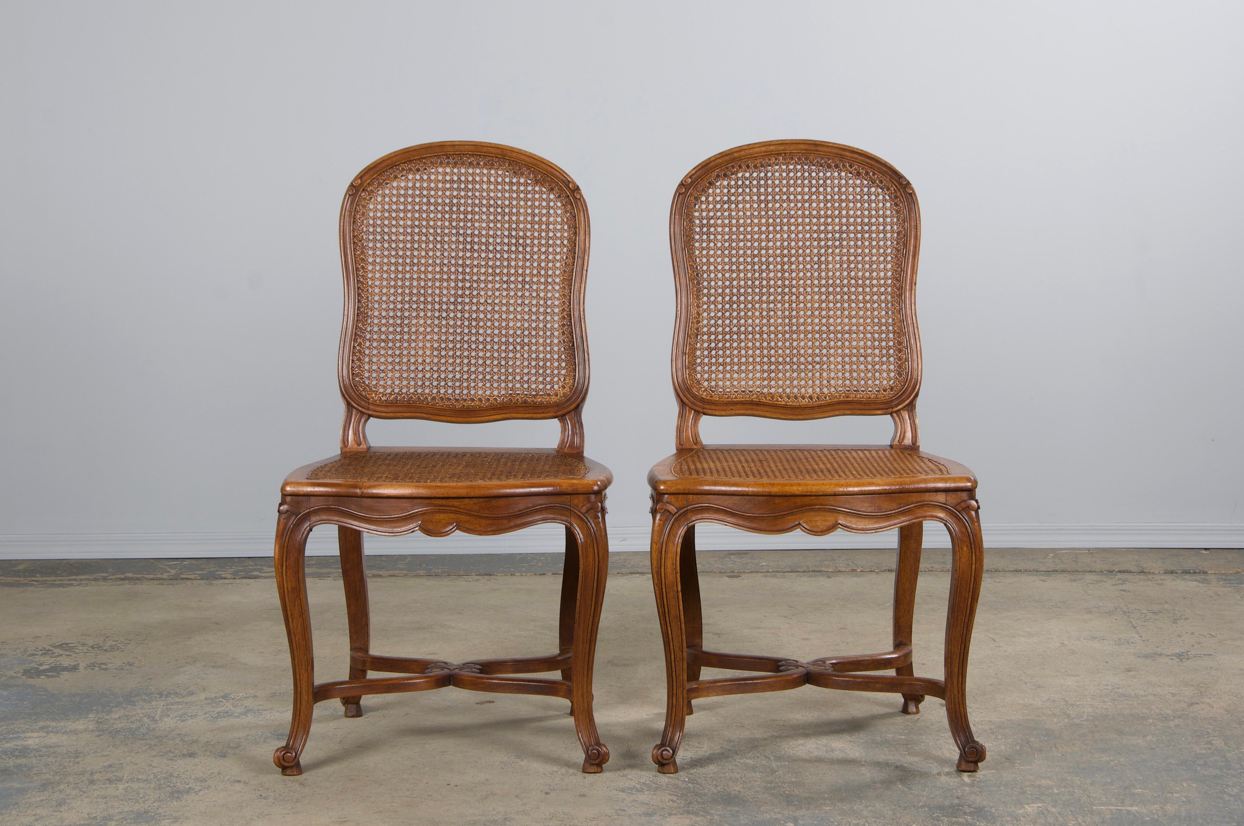 Antique French Louis XV Style Provincial Walnut Cane Dining Chairs - Set of 6 1