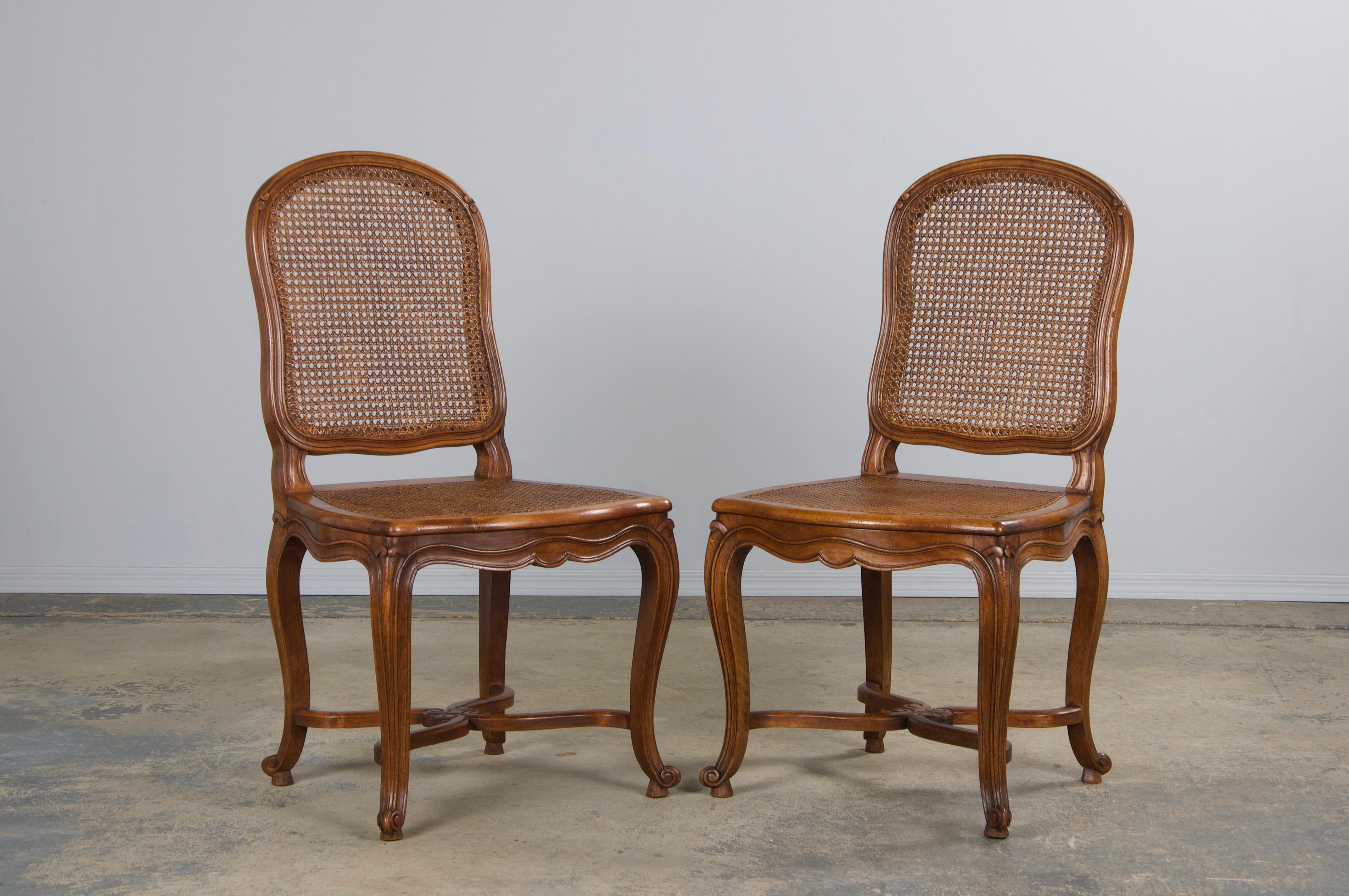 Antique French Louis XV Style Provincial Walnut Cane Dining Chairs - Set of 6 2