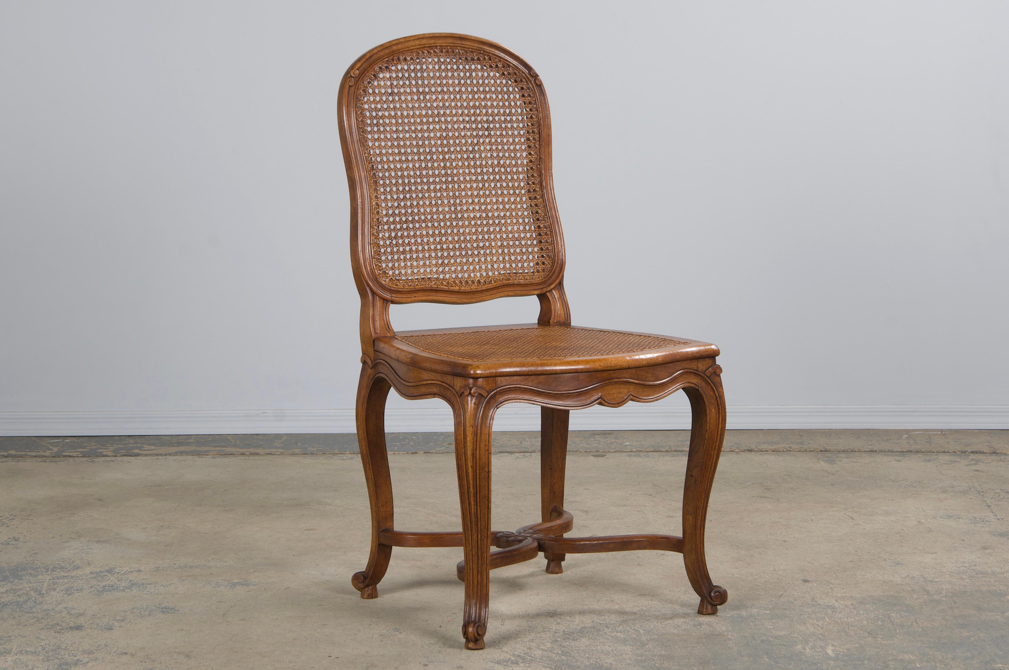 Antique French Louis XV Style Provincial Walnut Cane Dining Chairs - Set of 6 3