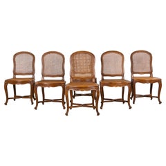 Antique French Louis XV Style Provincial Walnut Cane Dining Chairs - Set of 6