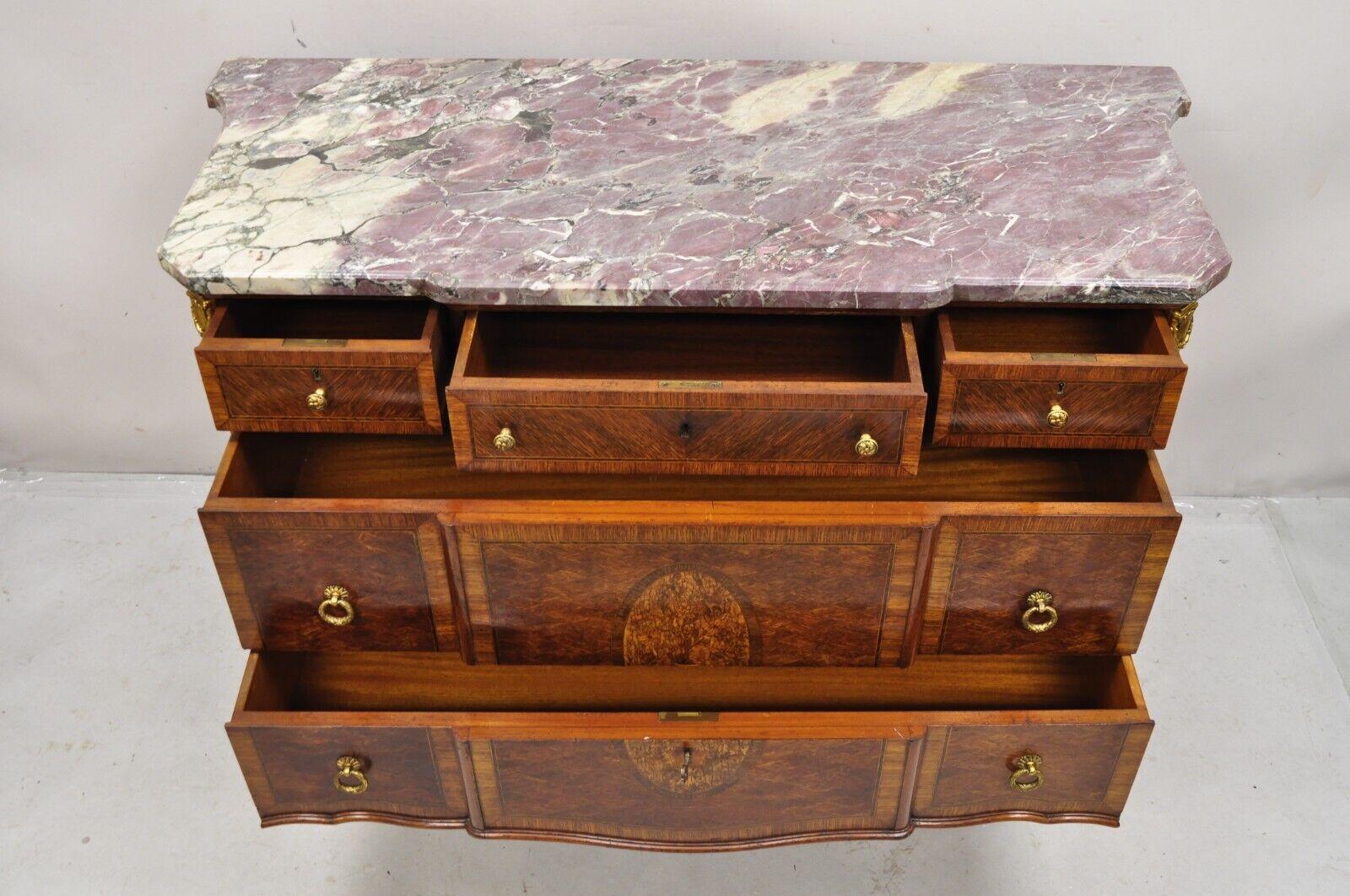 Antique French Louis XV Style Purple Marble Bronze Ormolu Dresser Commode Chest For Sale 6