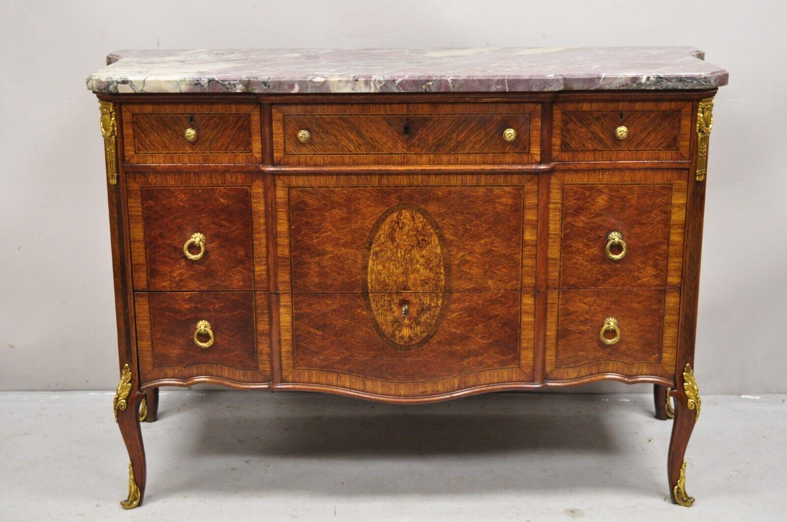 Antique French Louis XV Style Purple Marble Bronze Ormolu Dresser Commode Chest For Sale 8