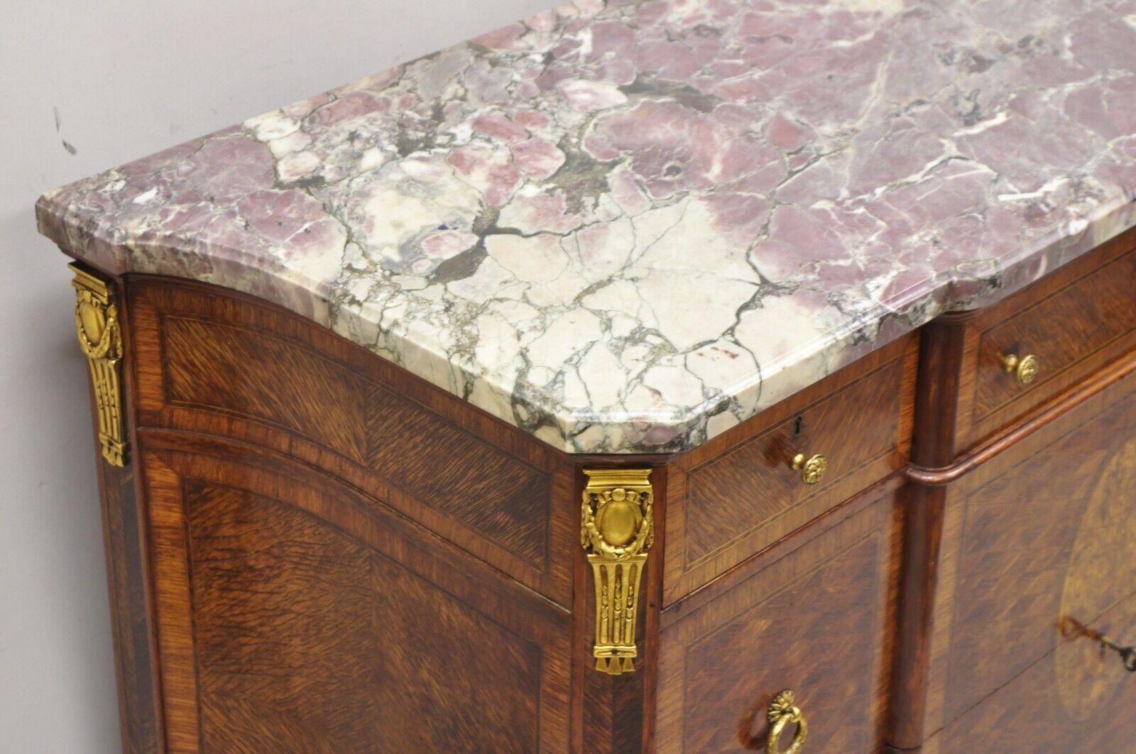 Antique French Louis XV Style Purple Marble Bronze Ormolu Dresser Commode Chest In Good Condition For Sale In Philadelphia, PA