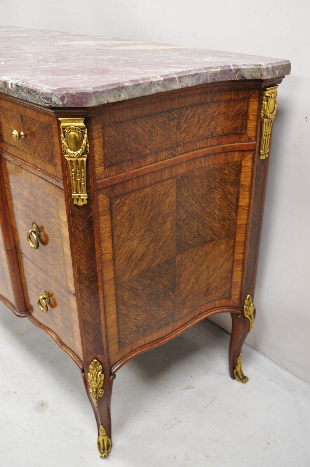 Antique French Louis XV Style Purple Marble Bronze Ormolu Dresser Commode Chest For Sale 4