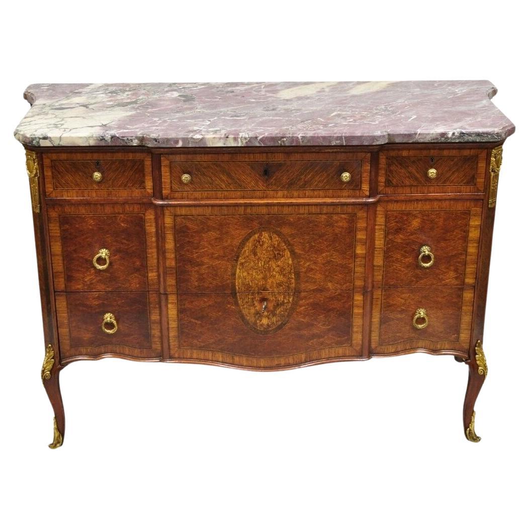 Antique French Louis XV Style Purple Marble Bronze Ormolu Dresser Commode Chest For Sale