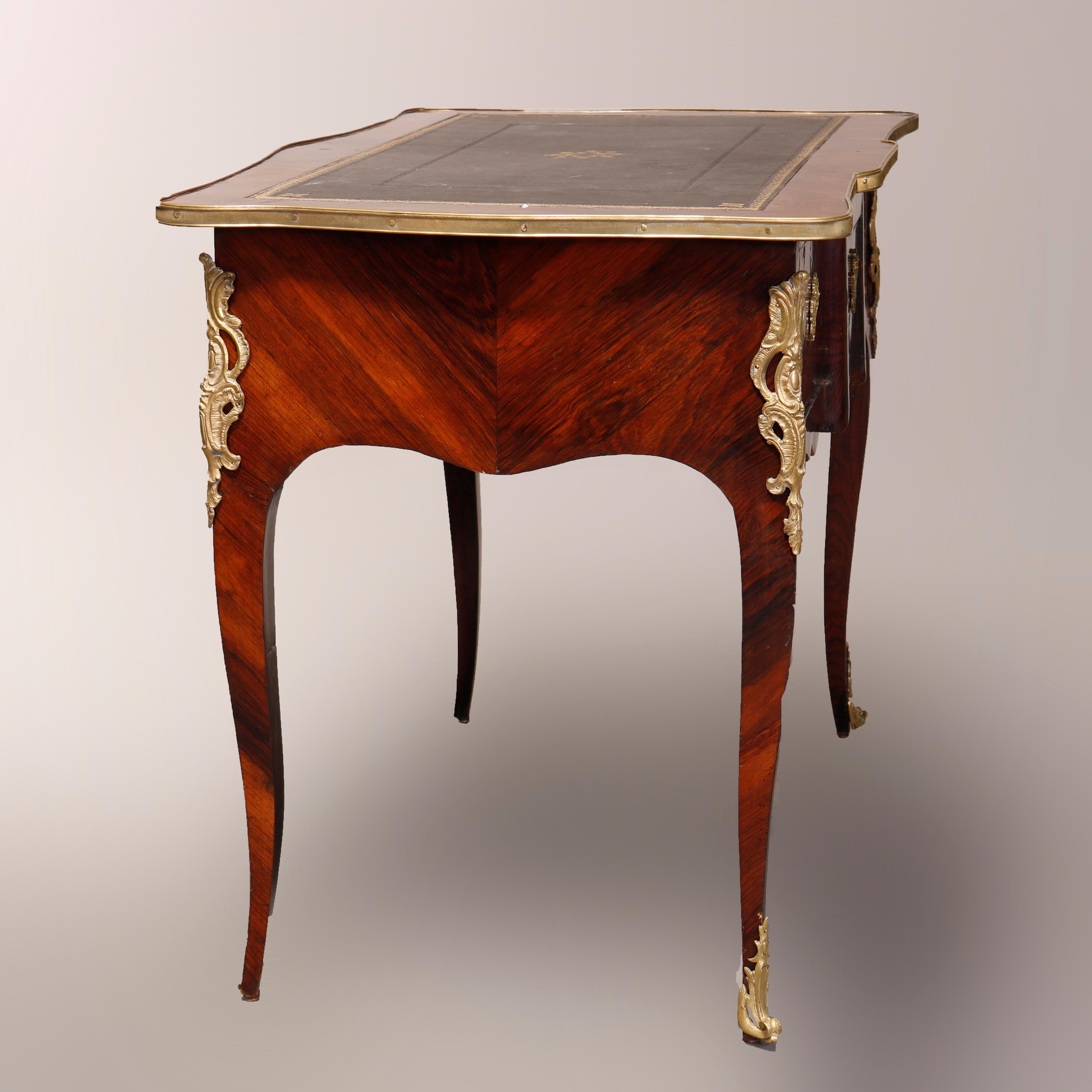 Antique French Louis XV Style Rosewood and Ormolu Bureau Plat, circa 1890 In Good Condition In Big Flats, NY