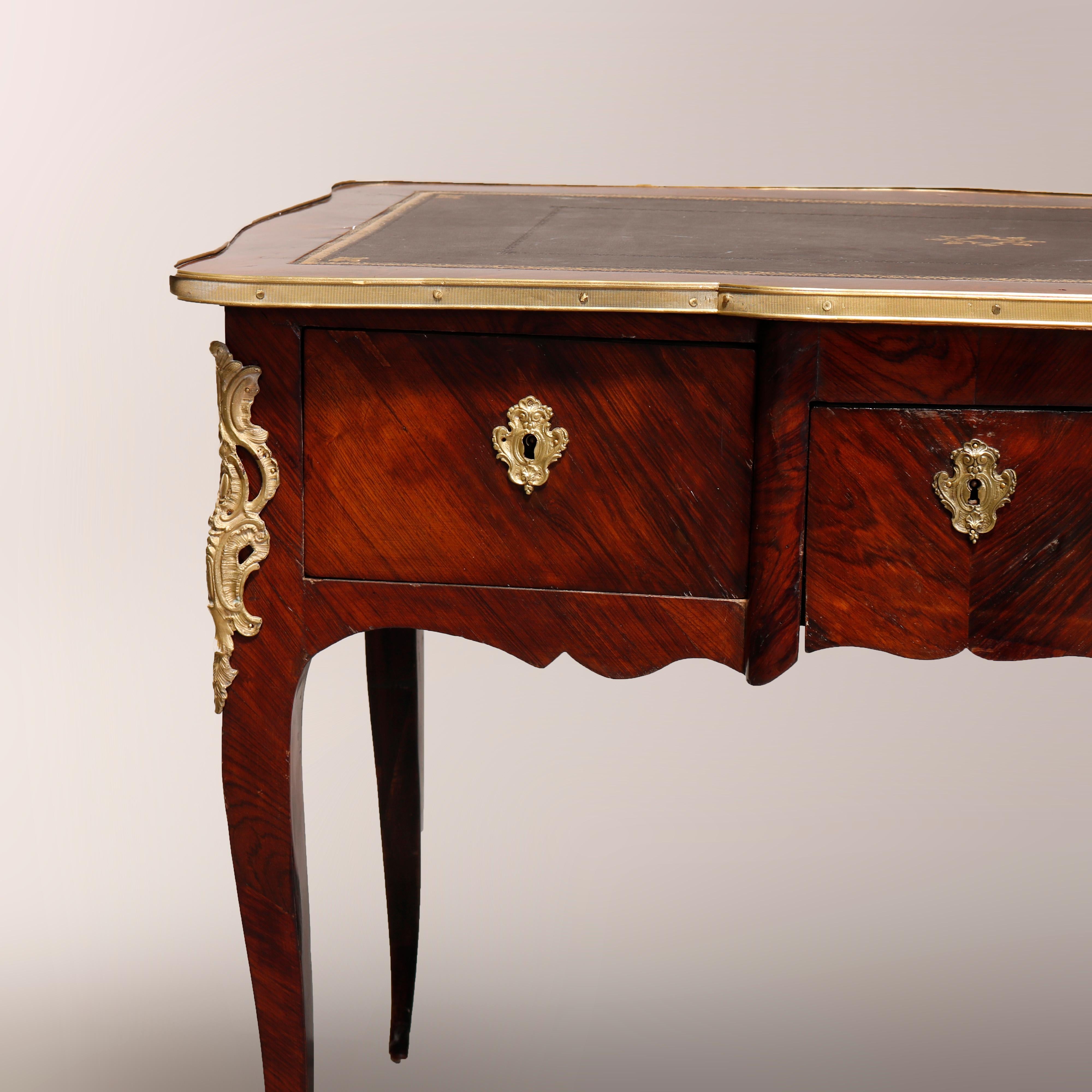 19th Century Antique French Louis XV Style Rosewood and Ormolu Bureau Plat, circa 1890