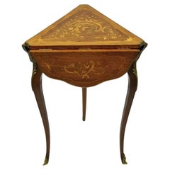 Antique French Louis XV Style Satinwood Inlay Bronze Ormolu Drop Leaf Side Table