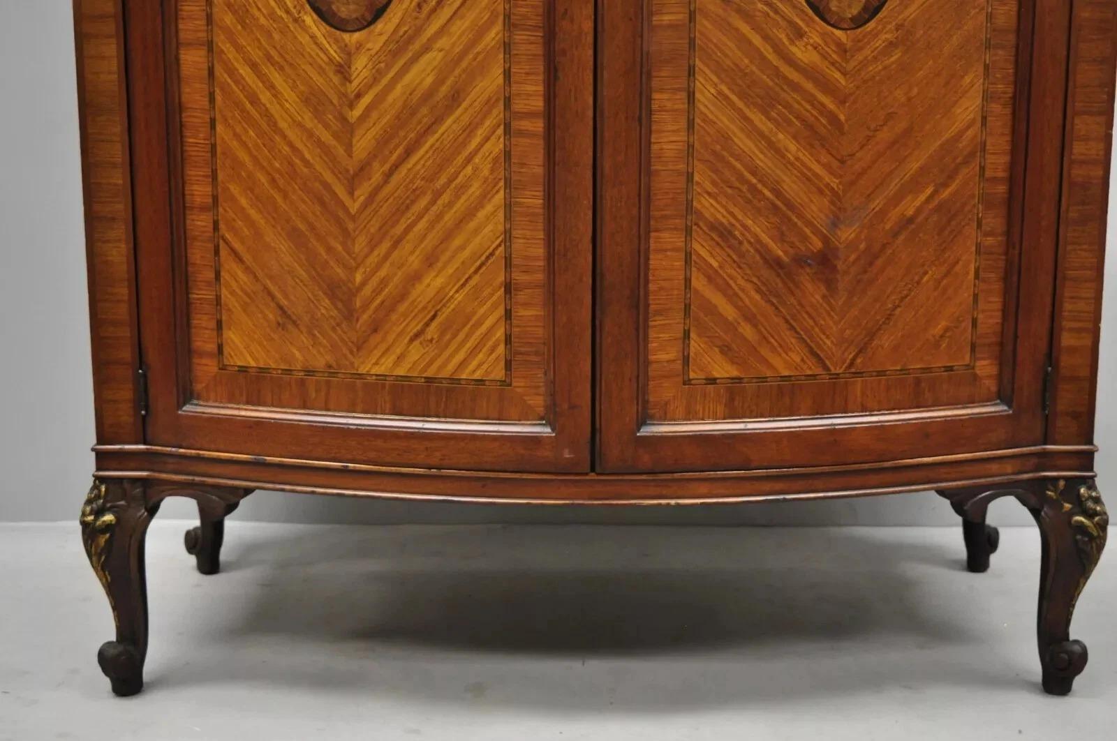 Antique French Louis XV Style Satinwood Marble Top Tall Chest Dresser Cabinet In Good Condition For Sale In Philadelphia, PA