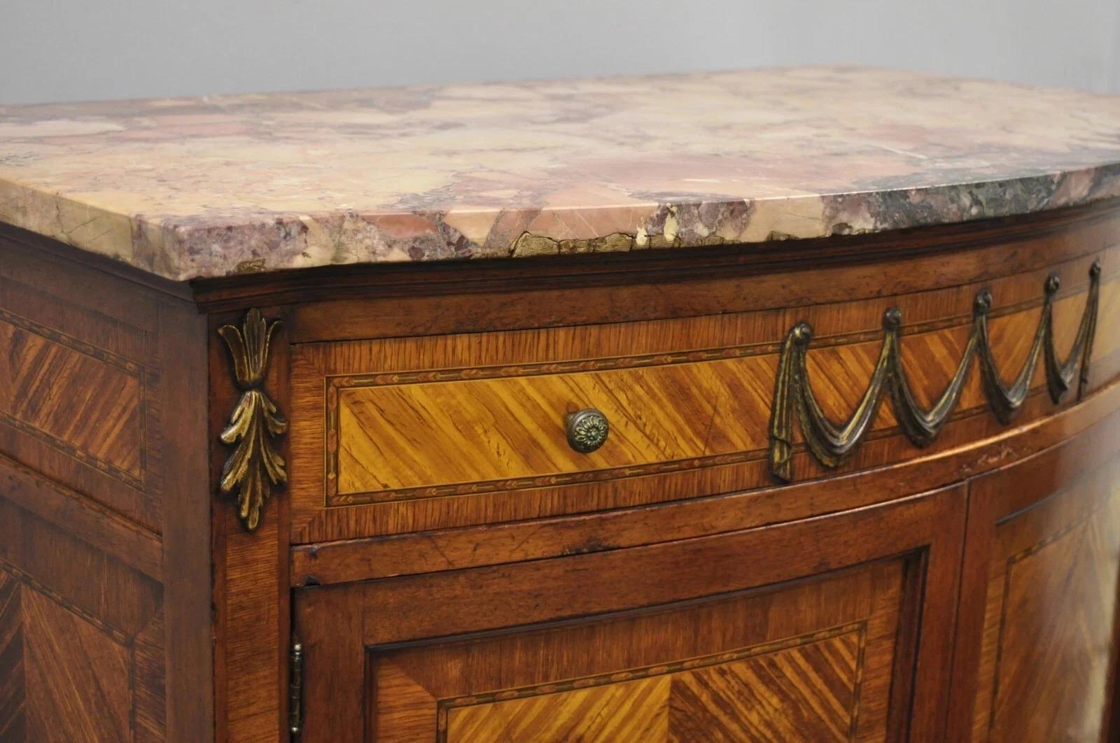 Antique French Louis XV Style Satinwood Marble Top Tall Chest Dresser Cabinet For Sale 3