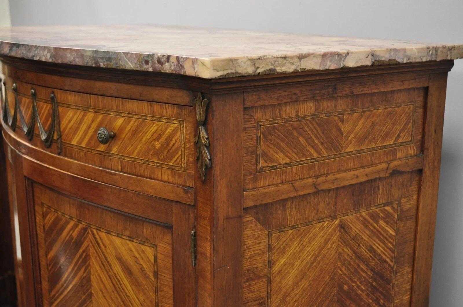 Antique French Louis XV Style Satinwood Marble Top Tall Chest Dresser Cabinet For Sale 4