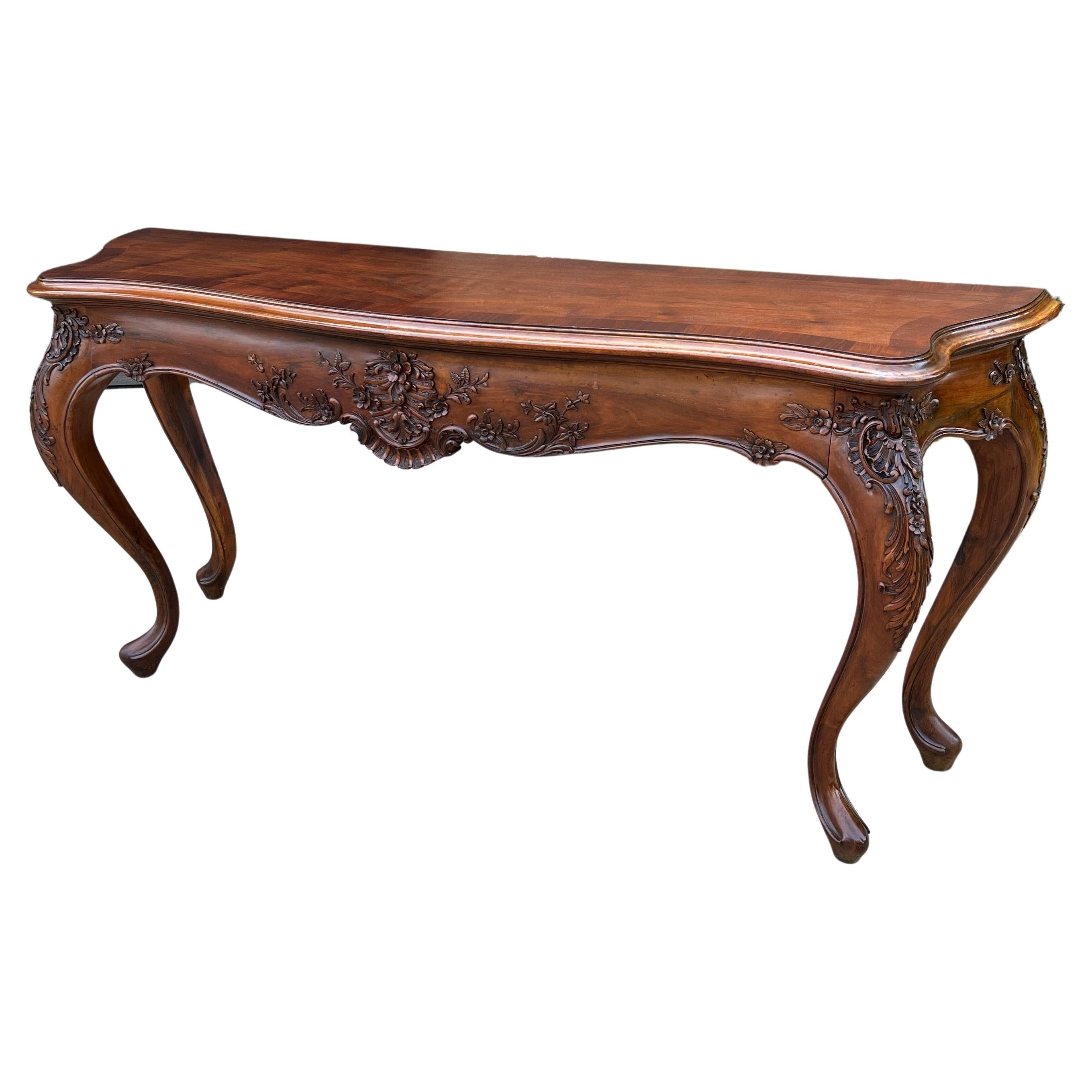 Antique French Louis XV Style Sofa Hall Entry Console Table Mahogany 77" Wide