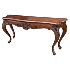 Ancienne table console d'entrée pour canapé de style Louis XV en acajou 77" de large