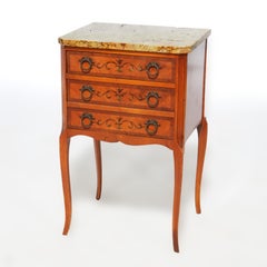Antique French Louis XV Style Specimen Marble, Rosewood & Satinwood Inlaid Stand