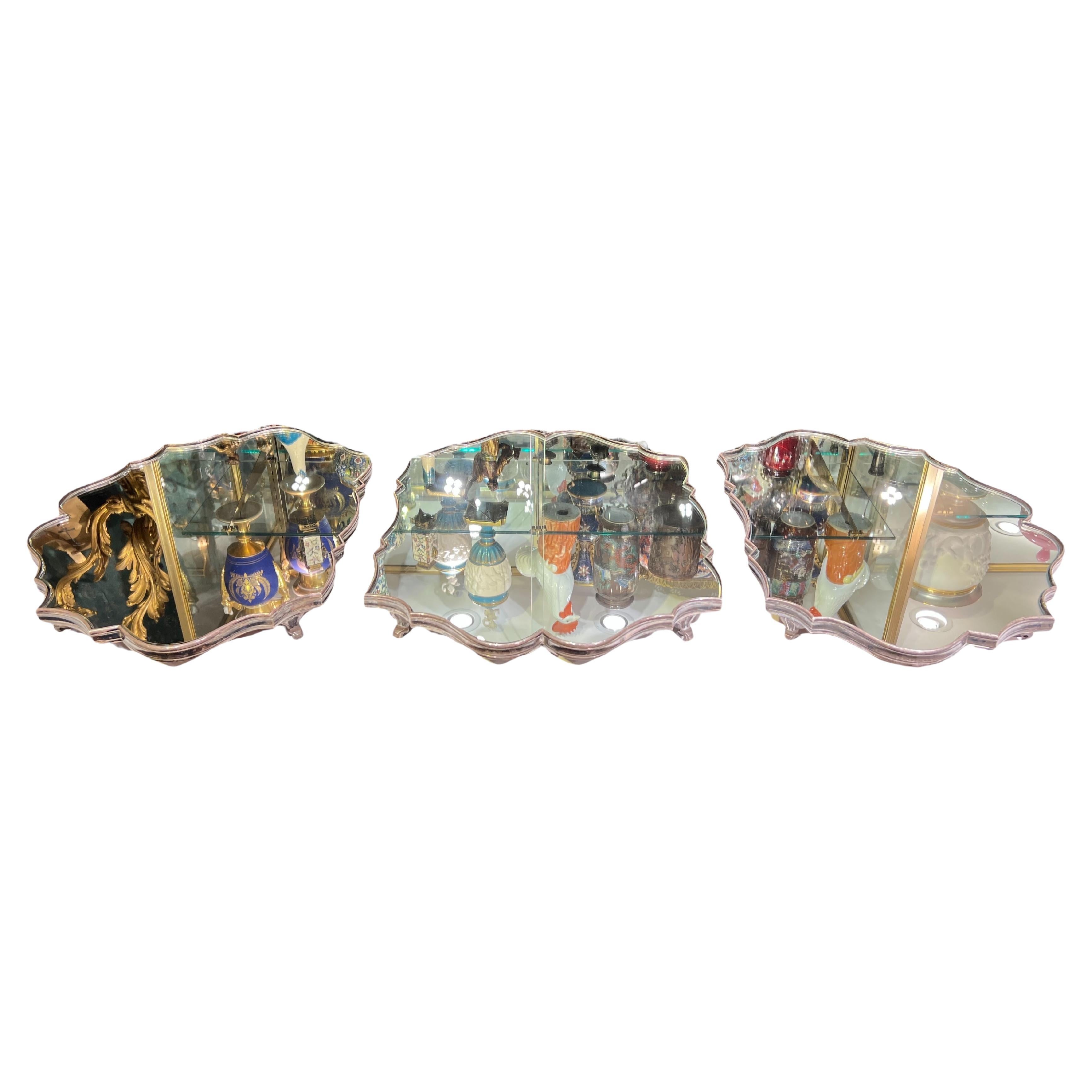 Antique French style Louis XV  Plateau trois pièces en métal argenté et miroité