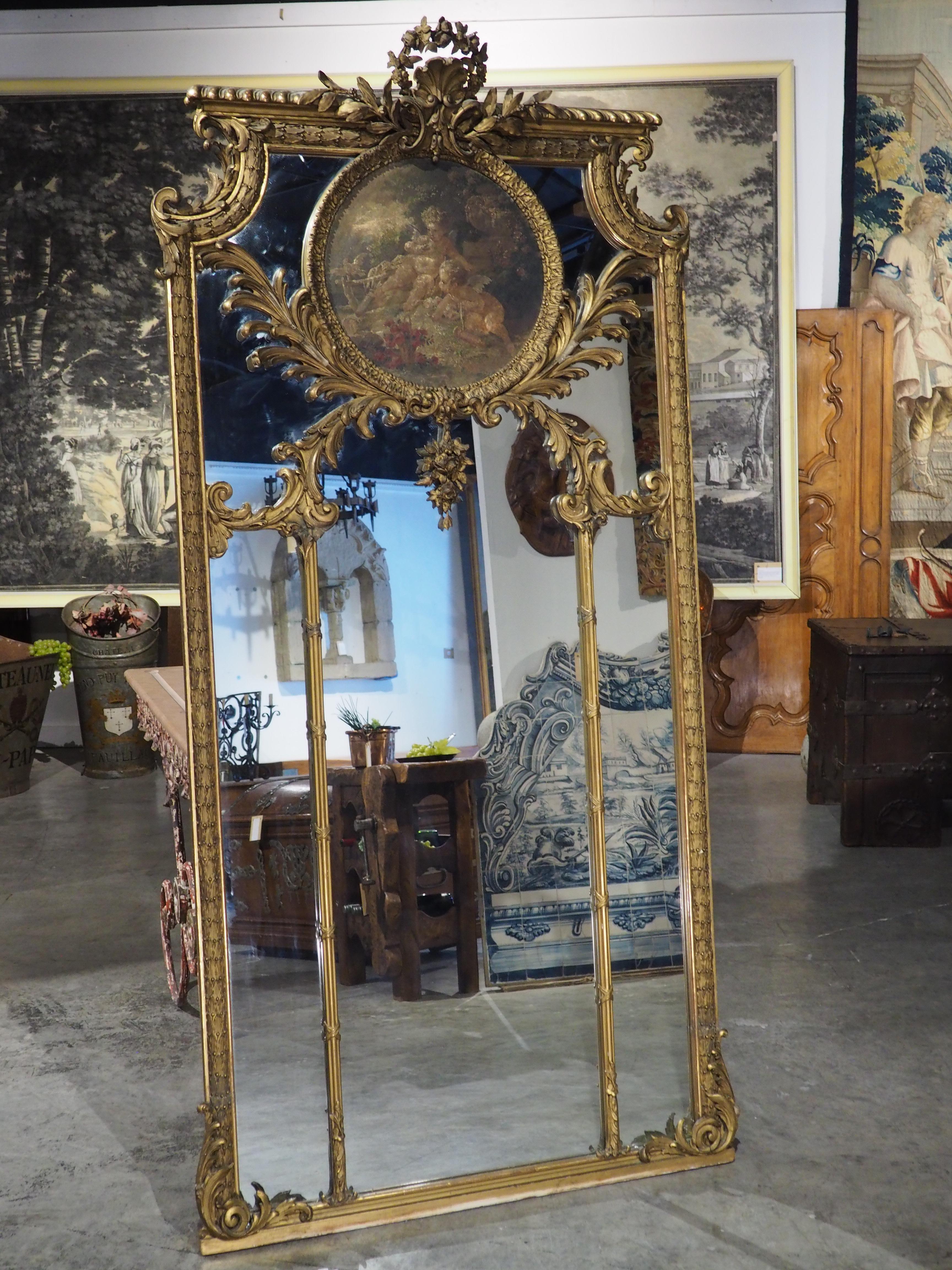 Antique French Louis XV Style Trumeau Mirror with Oil on Canvas Painting 12