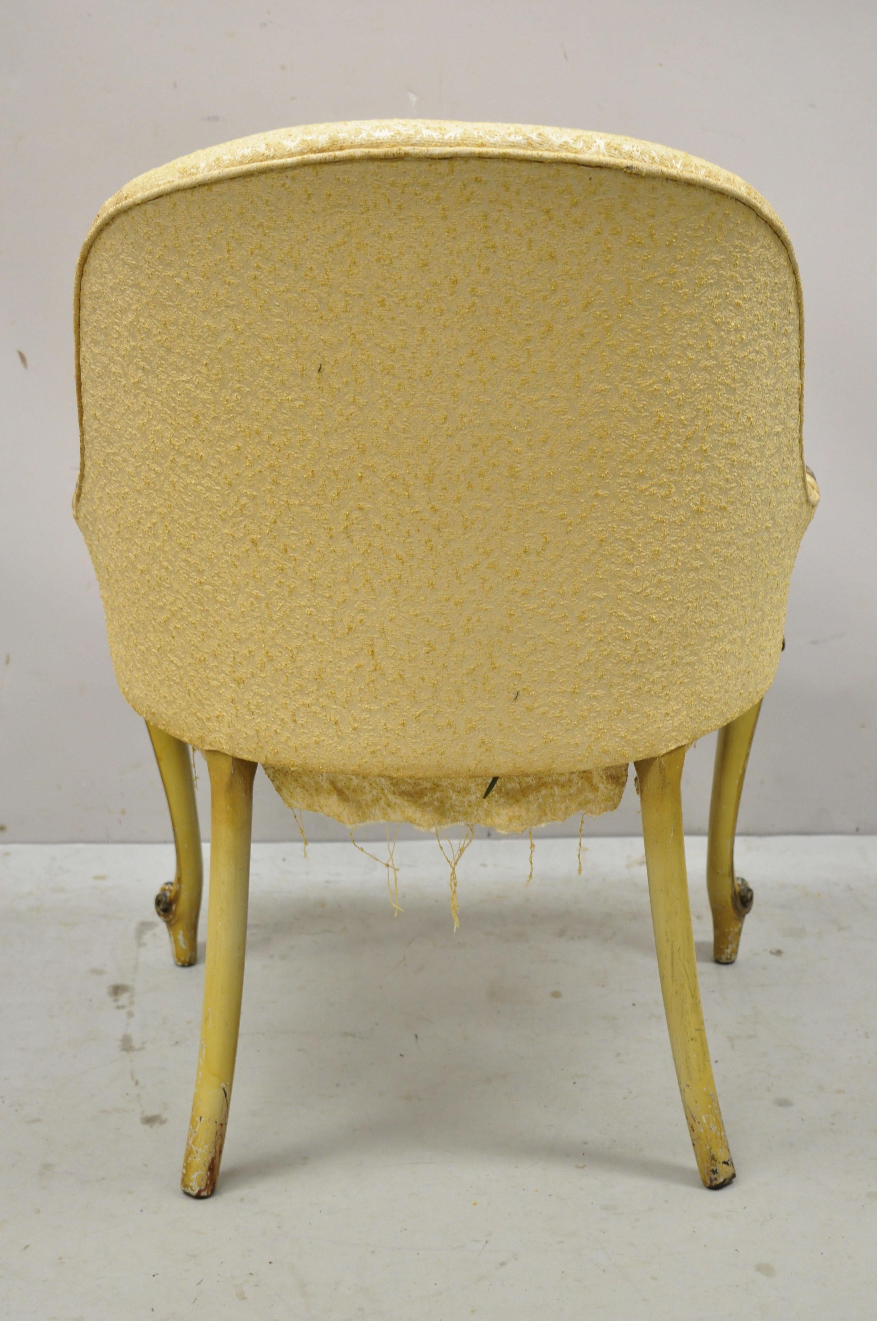 Antique French Louis XV Style Upholstered Cream Painted Vanity Side Accent Chair For Sale 5
