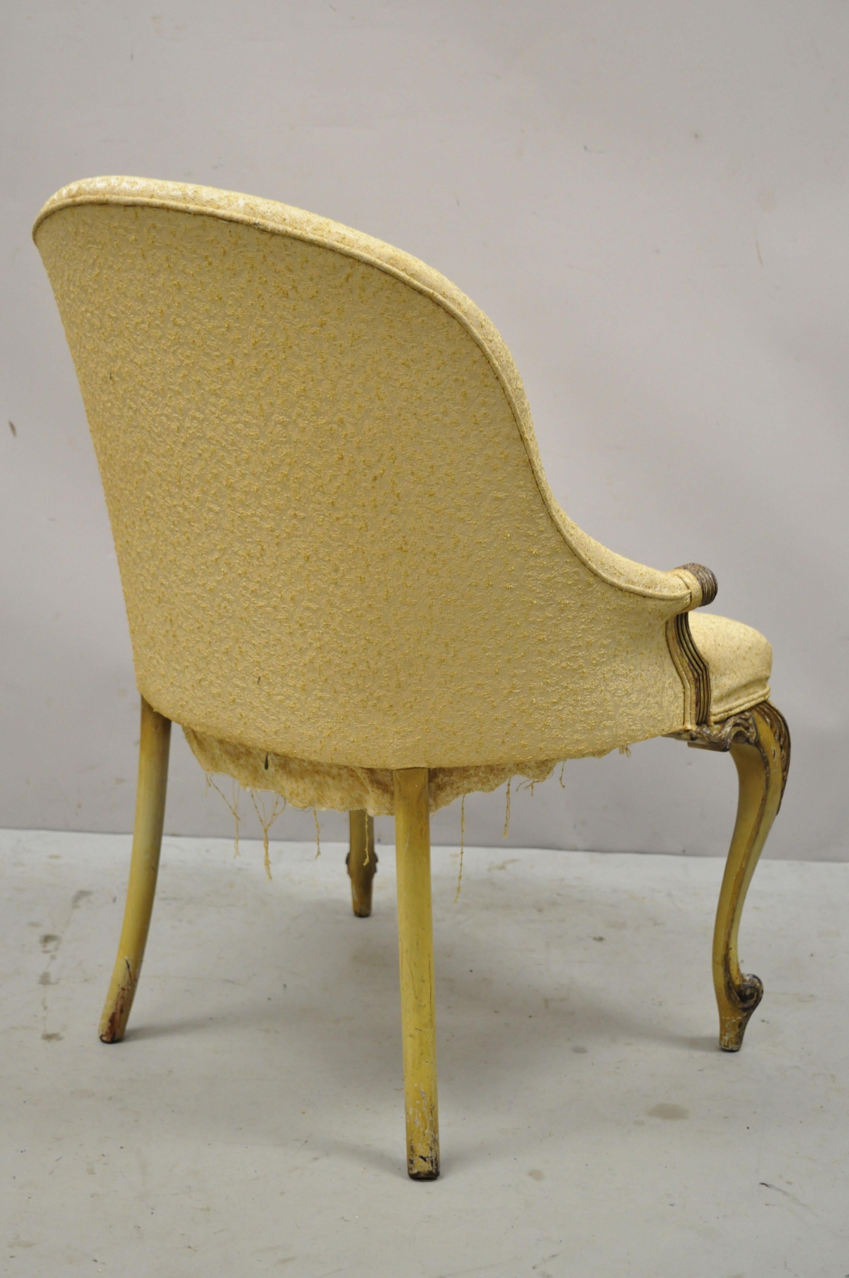 20th Century Antique French Louis XV Style Upholstered Cream Painted Vanity Side Accent Chair For Sale