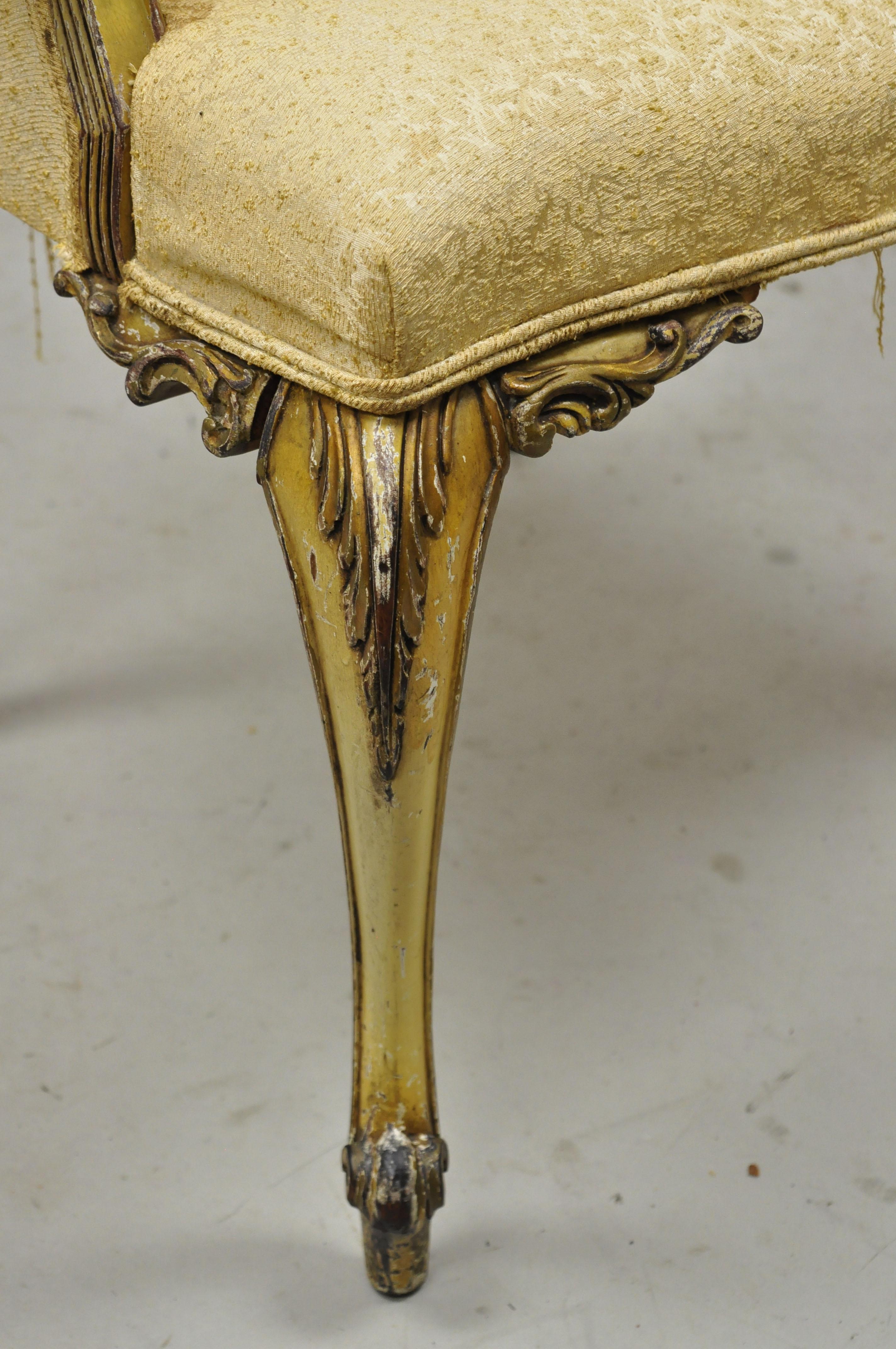 Antique French Louis XV Style Upholstered Cream Painted Vanity Side Accent Chair For Sale 4