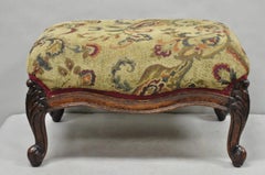 Antique French Louis XV Style Victorian Carved Mahogany Ottoman Footstool