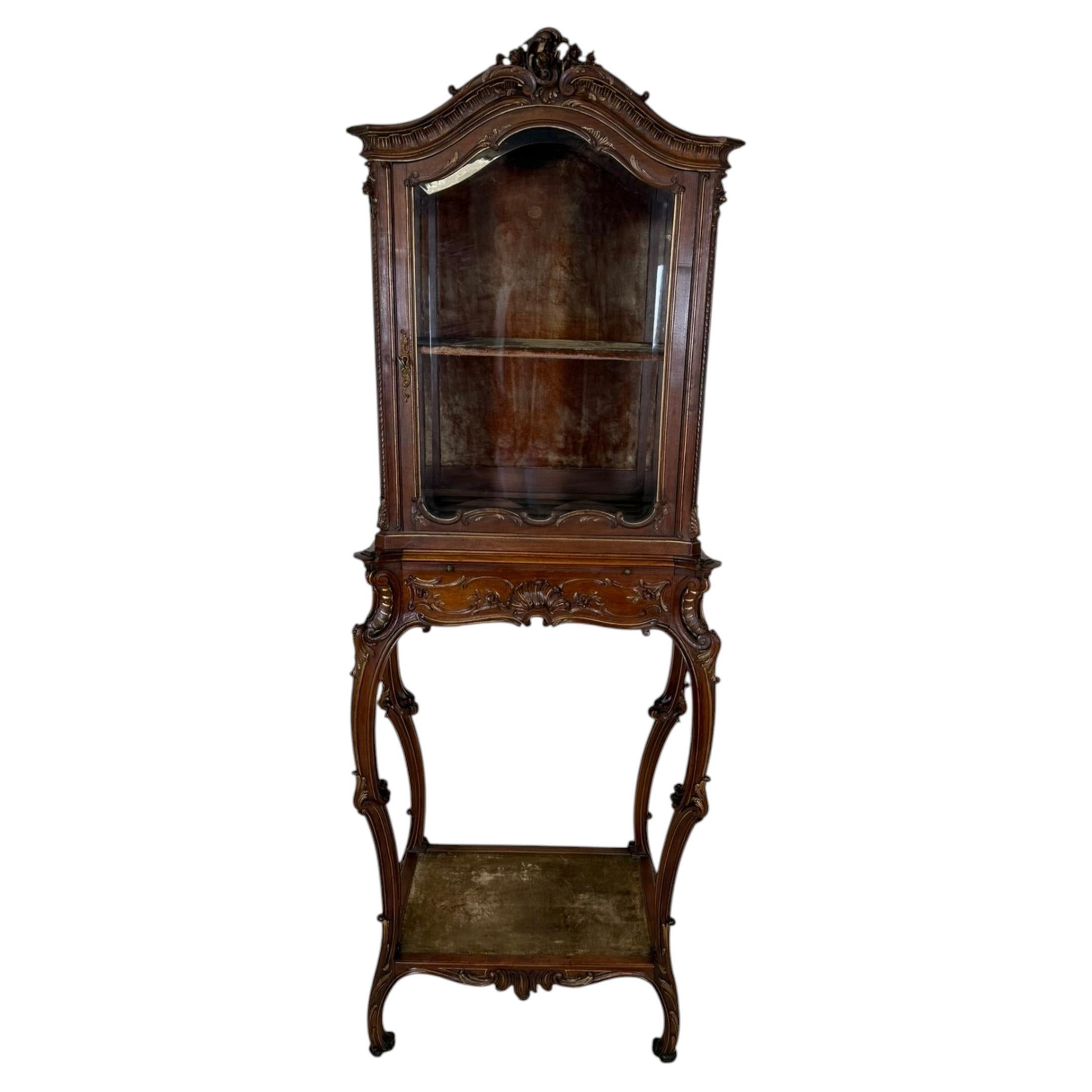 Antique French Louis XV Style Vitrine , Rococo Revival Secretary