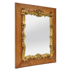 Antique French Louis XV Style Wall Mirror, Wood and Gilded Ornaments, circa 1890