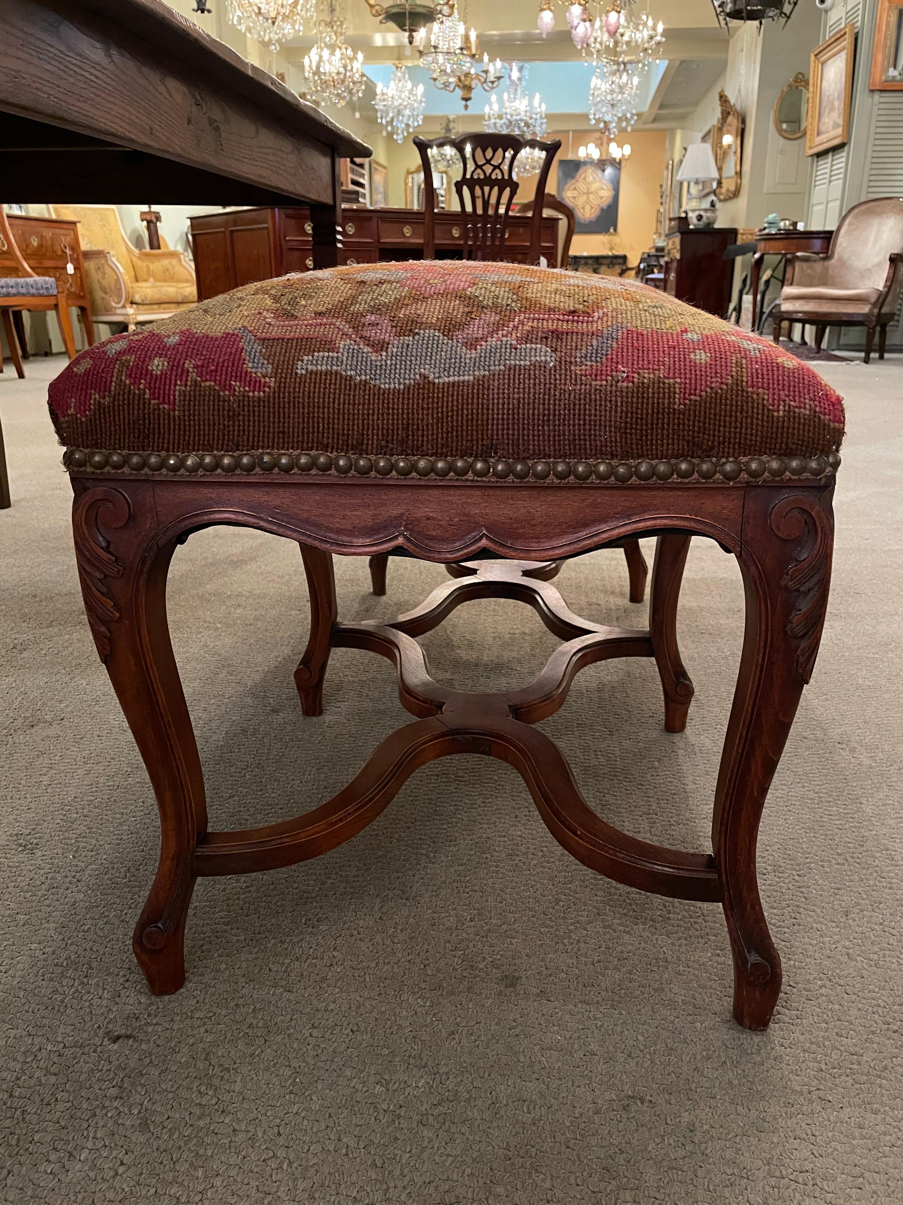 19th Century Antique French Louis XV Style Walnut Bench For Sale