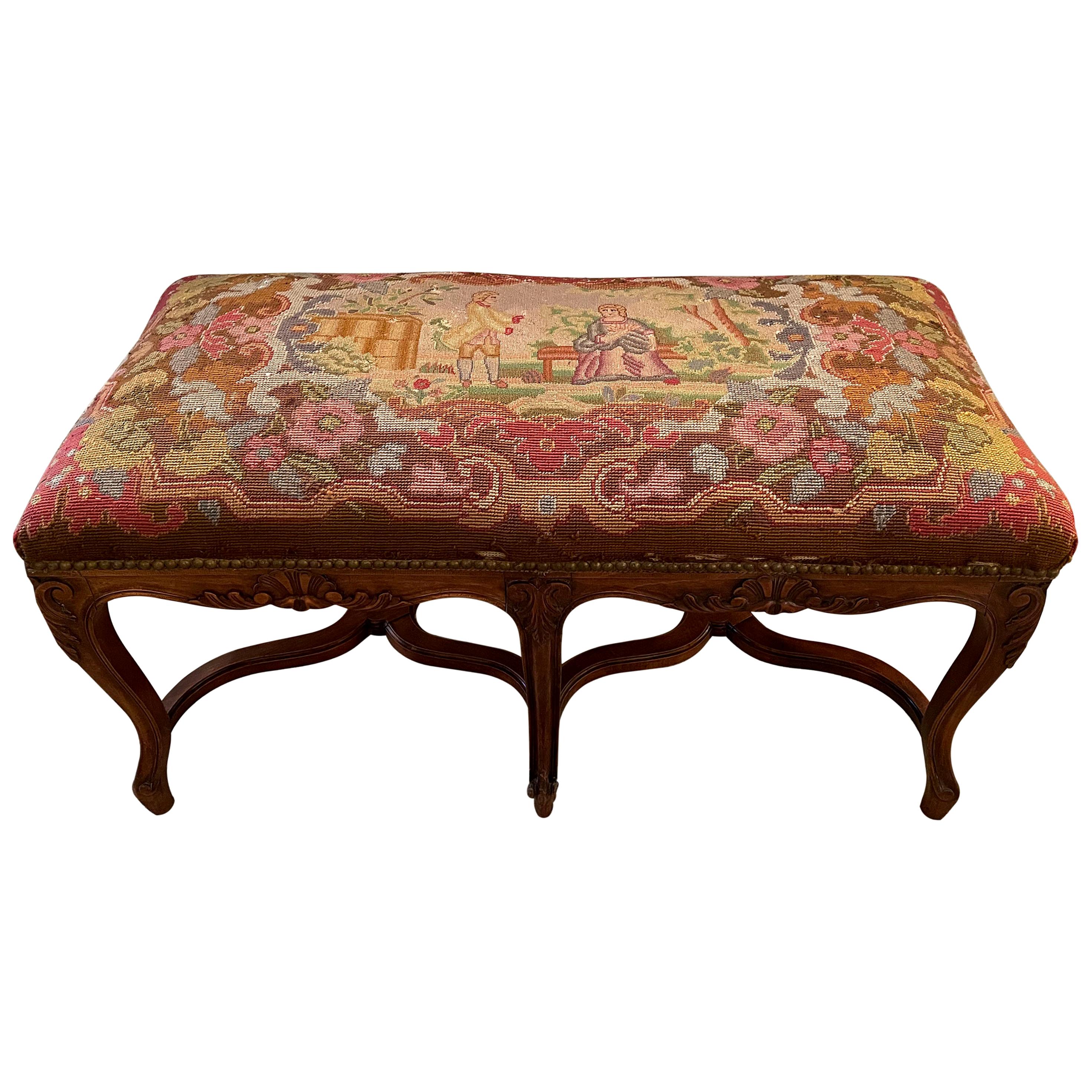 Antique French Louis XV Style Walnut Bench For Sale