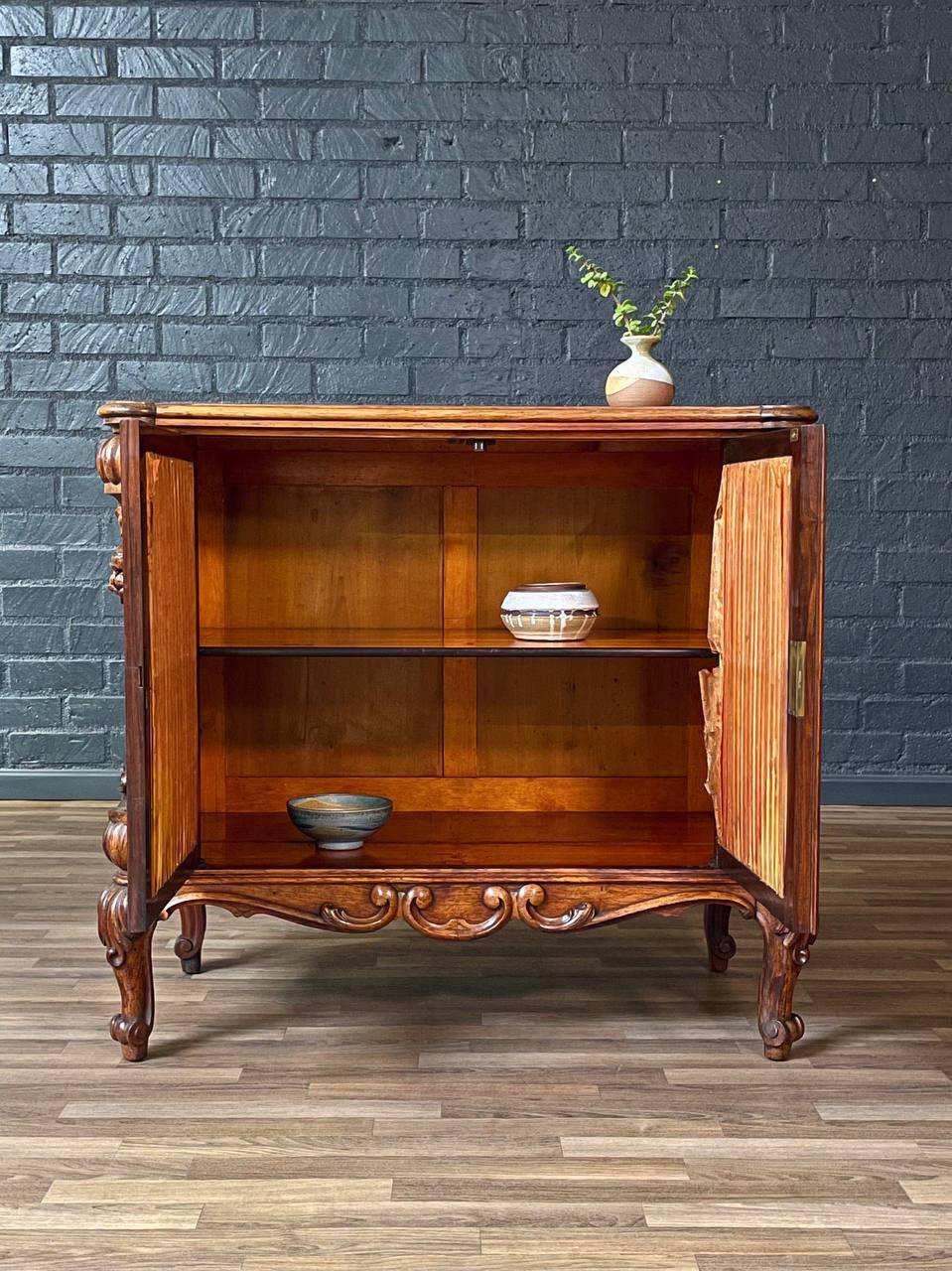 Americano Antique French Louis XV Style Walnut Cabinet w/ Mirrored Doors in vendita