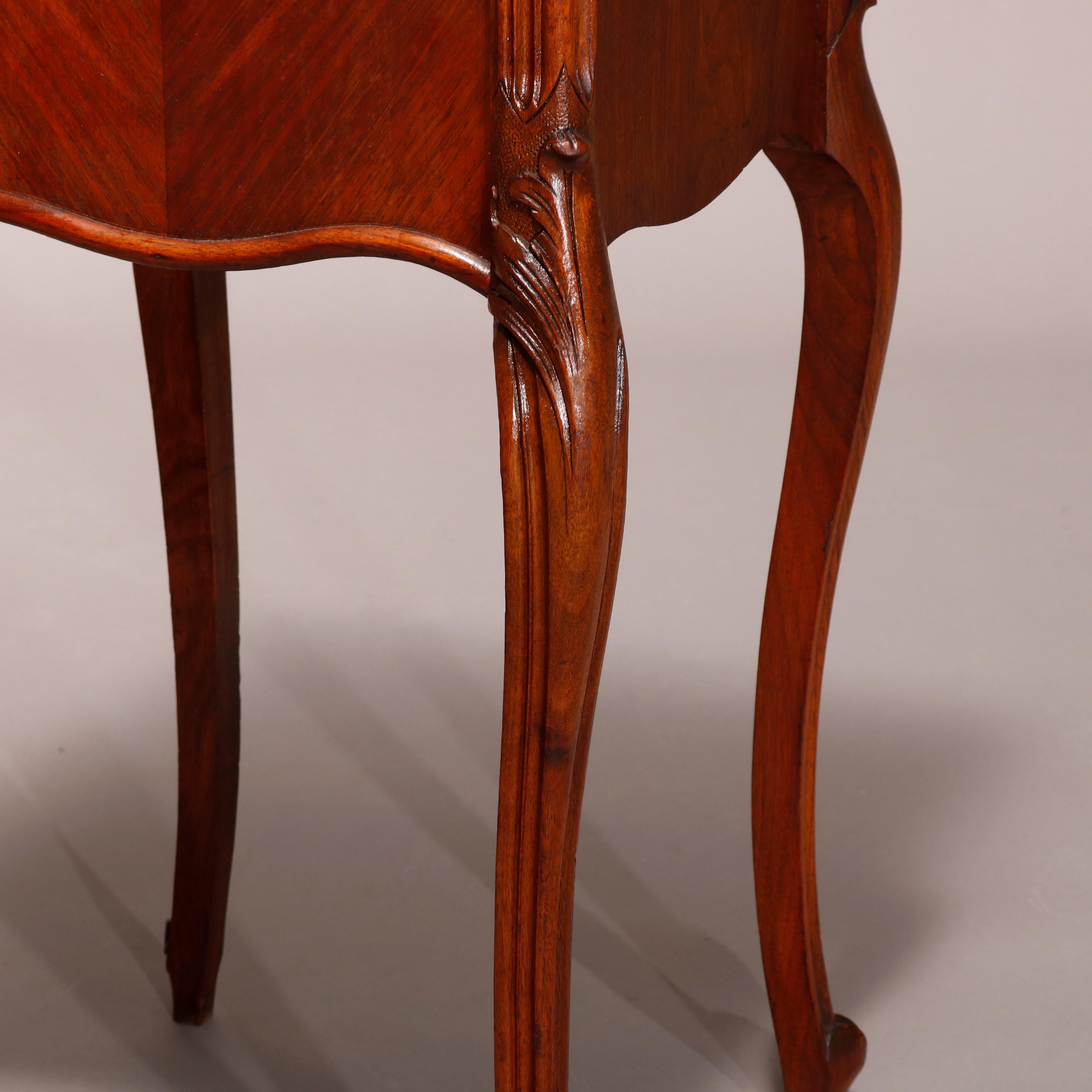 Antique French Louis XV Style Walnut Marble Top & Lined Side Stand, Circa 1890 For Sale 1
